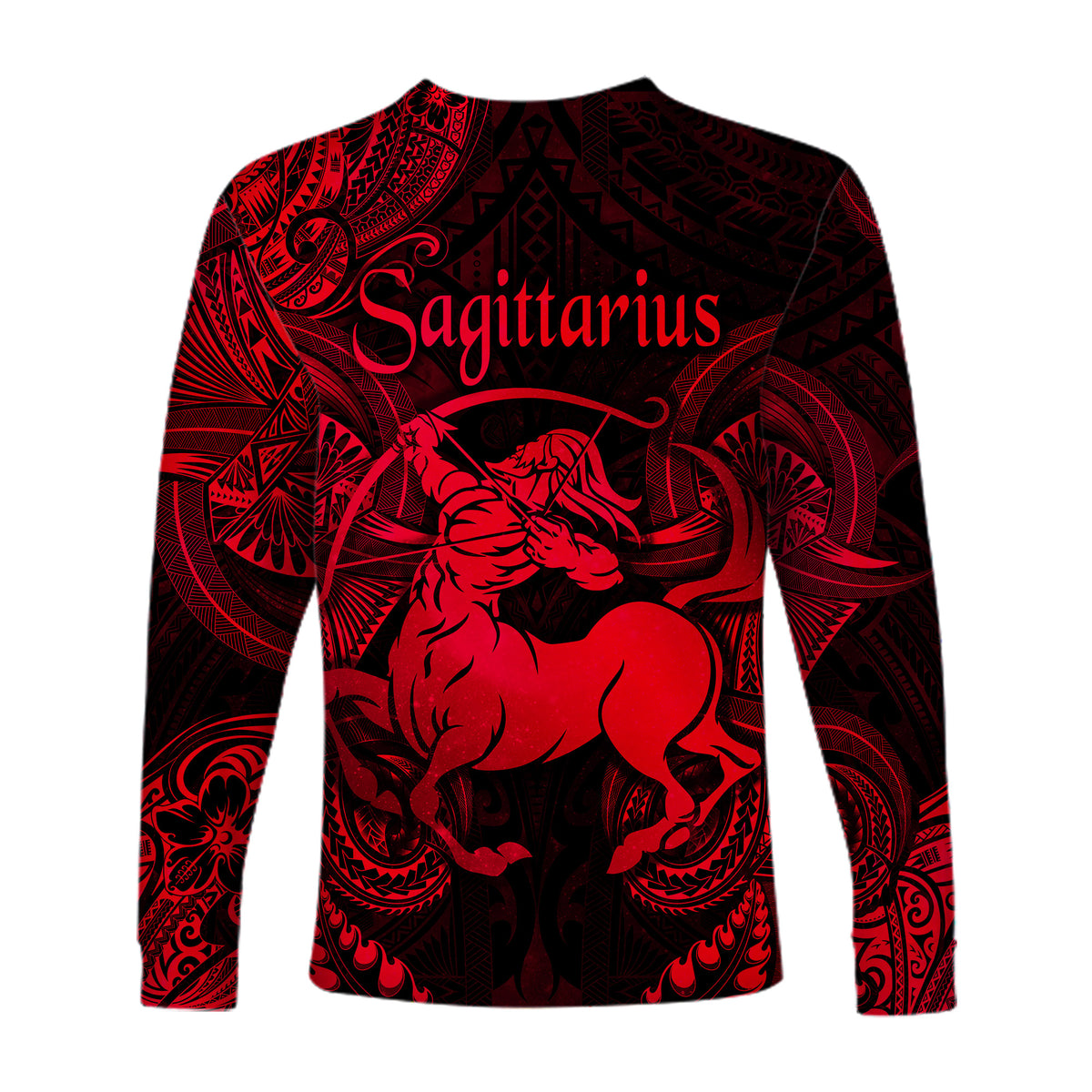 Sagittarius Zodiac Polynesian Long Sleeve Shirt Unique Style - Red LT8 - Polynesian Pride