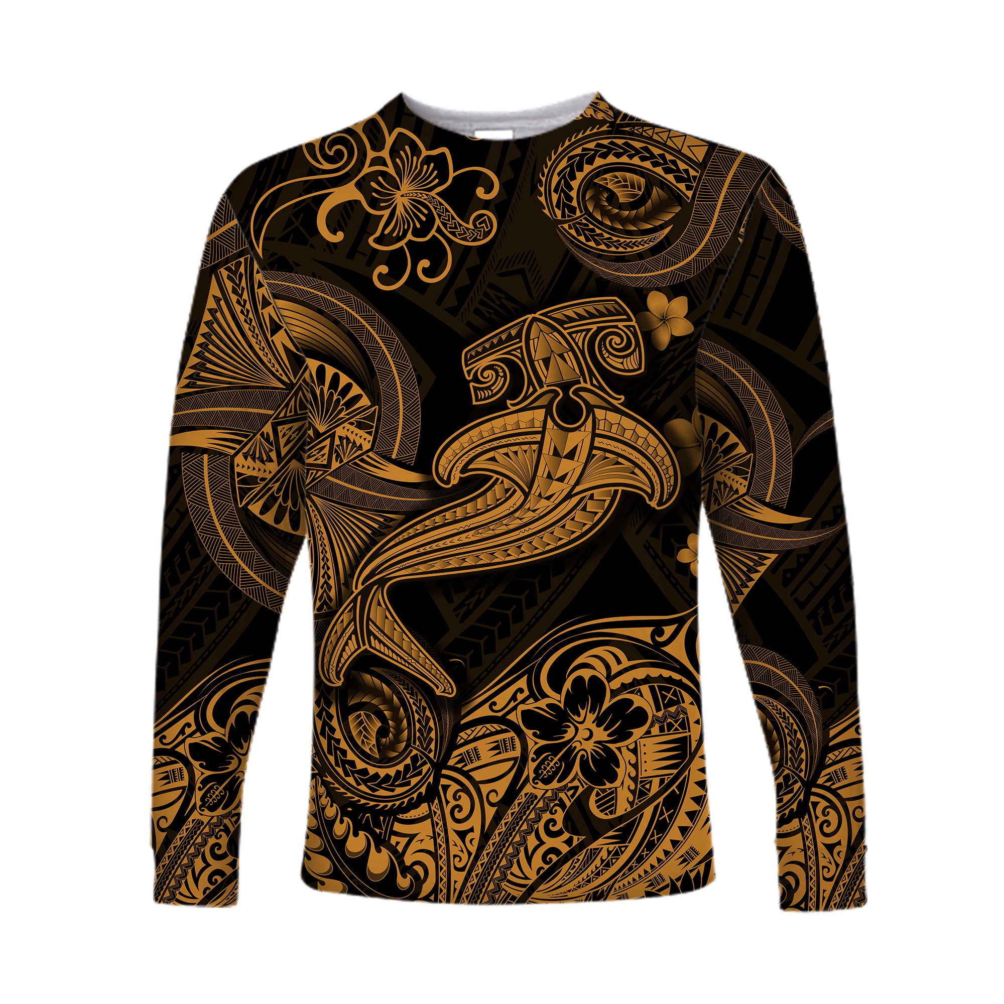 (Custom Personalised) Hawaii Hammer Shark Polynesian Long Sleeve Shirt Unique Style - Gold LT8 - Polynesian Pride