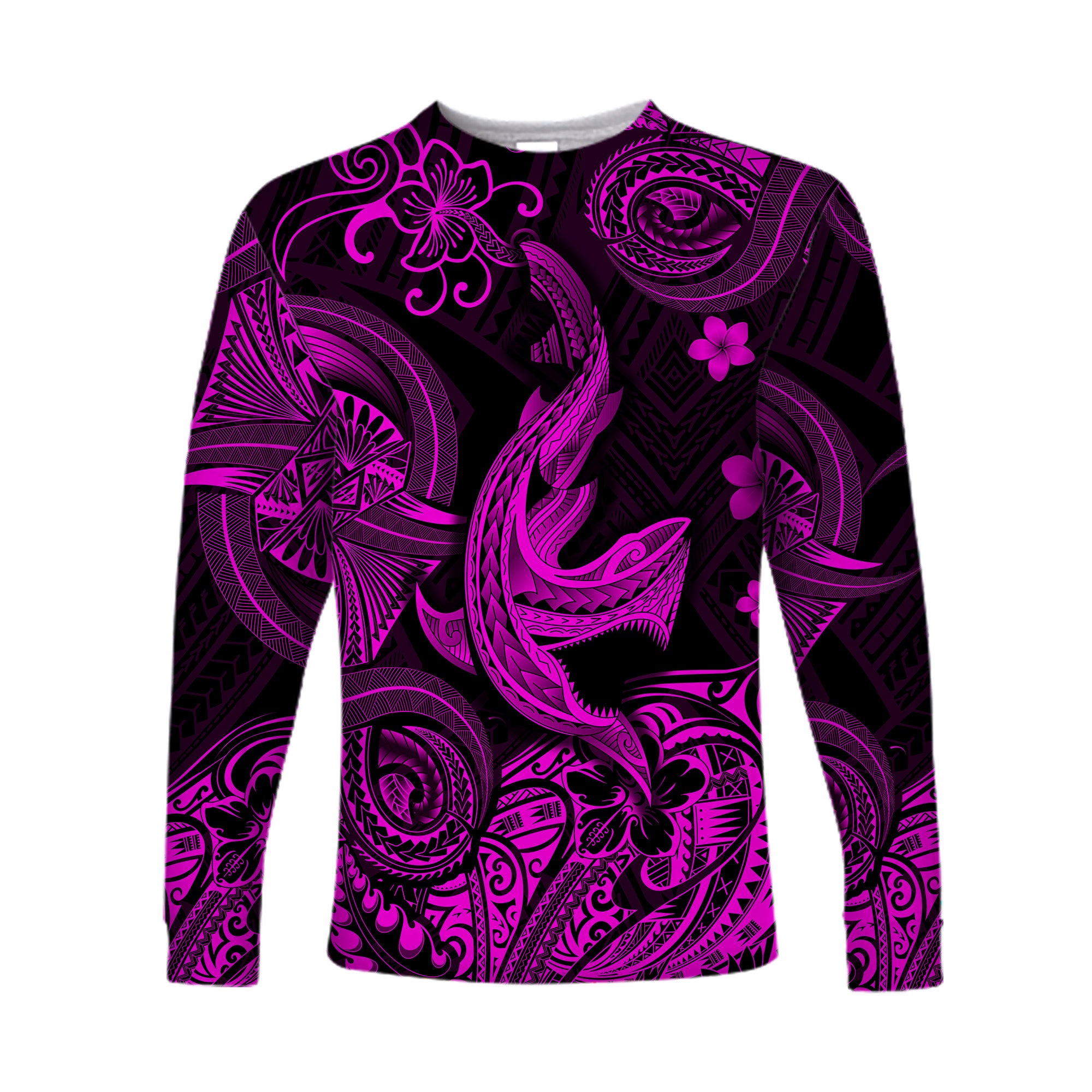 Hawaii Angry Shark Polynesian Long Sleeve Shirt Unique Style - Pink LT8 Unisex Pink - Polynesian Pride