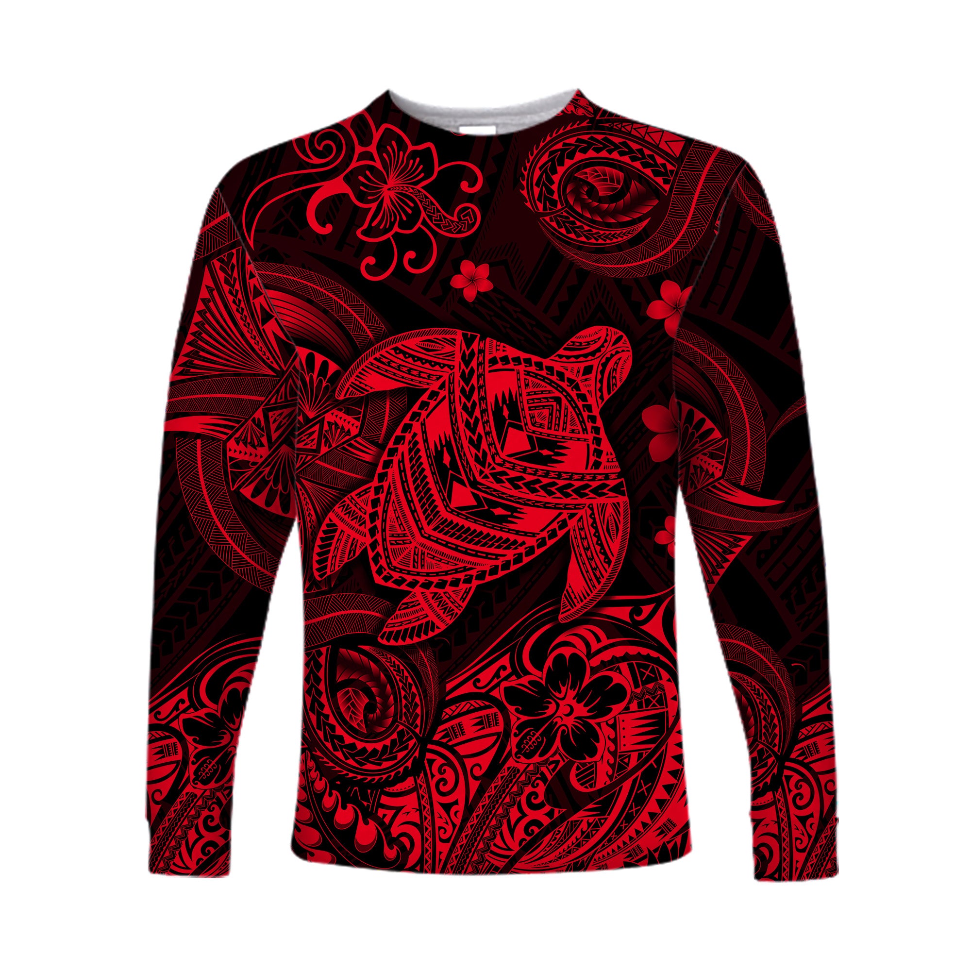 Hawaii Turtle Polynesian Long Sleeve Shirt Plumeria Flower Unique Style - Red LT8 - Polynesian Pride