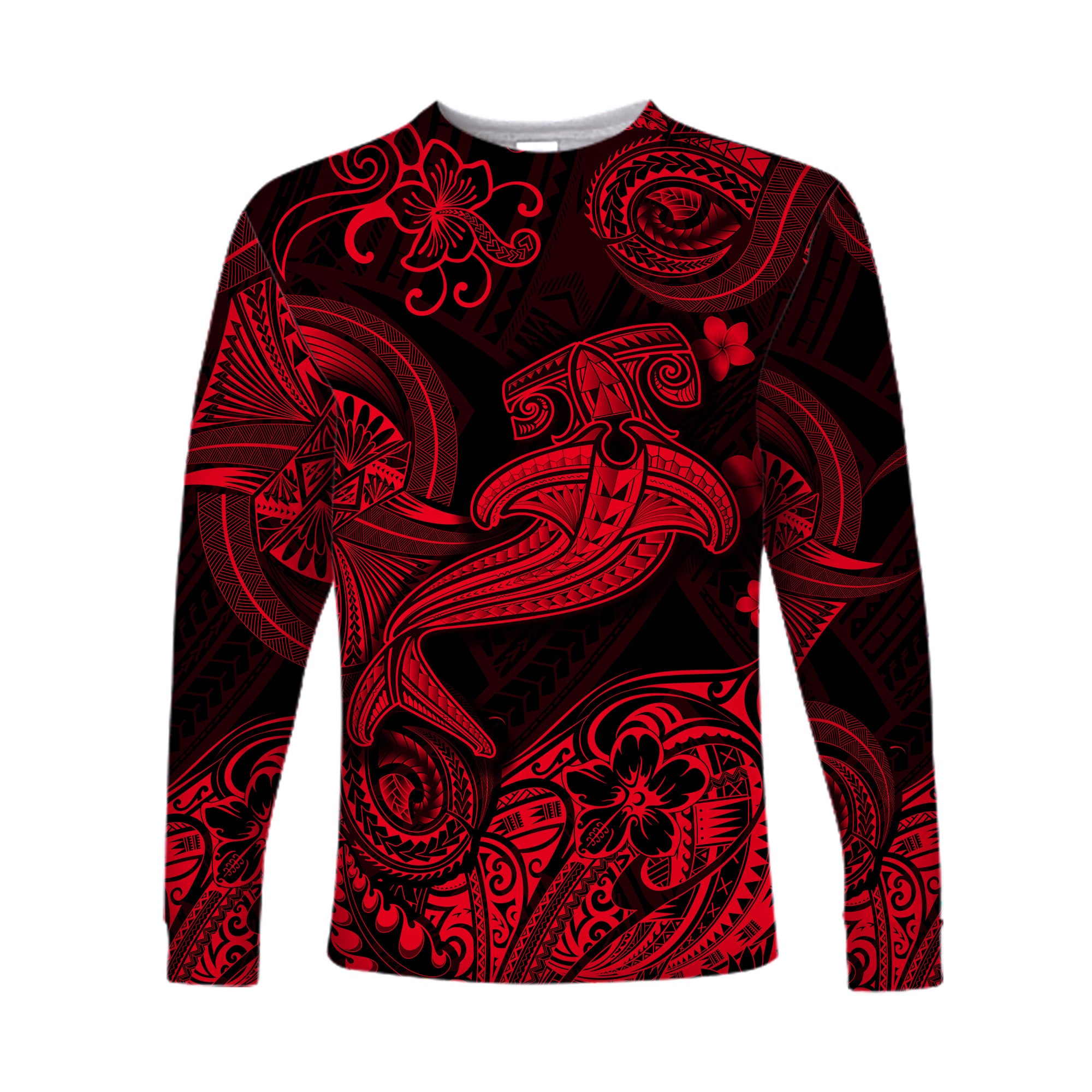 Hawaii Hammer Shark Polynesian Long Sleeve Shirt Unique Style - Red LT8 - Polynesian Pride