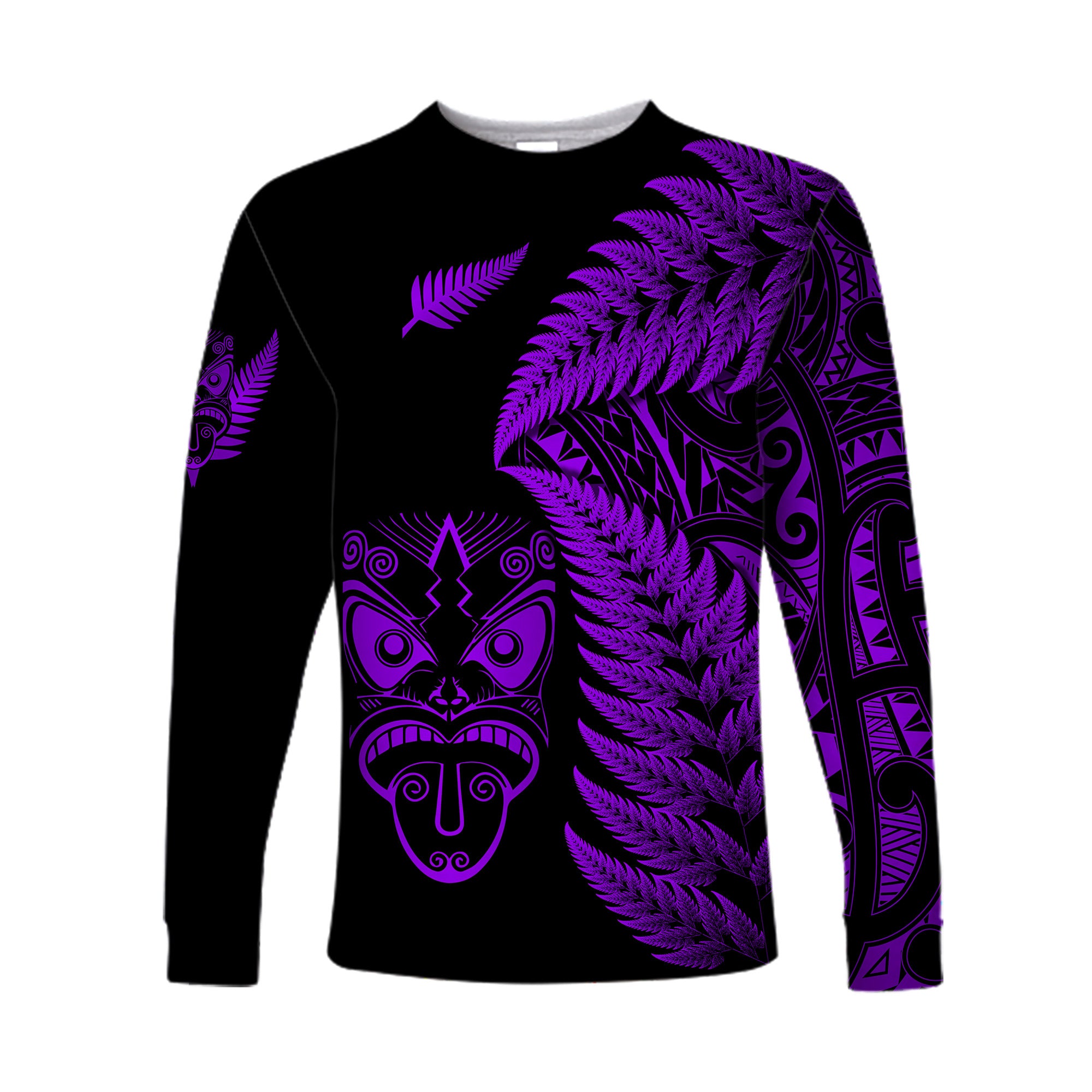 (Custom Personalised) New Zealand Haka Rugby Maori Long Sleeve Shirt Silver Fern Vibes - Purple LT8 Unisex Purple - Polynesian Pride