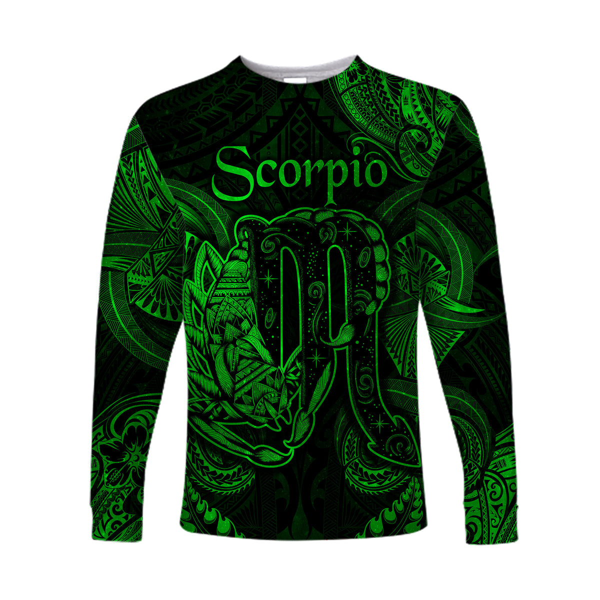 (Custom Personalised) Scorpio Zodiac Polynesian Long Sleeve Shirt Unique Style - Green LT8 Unisex Green - Polynesian Pride