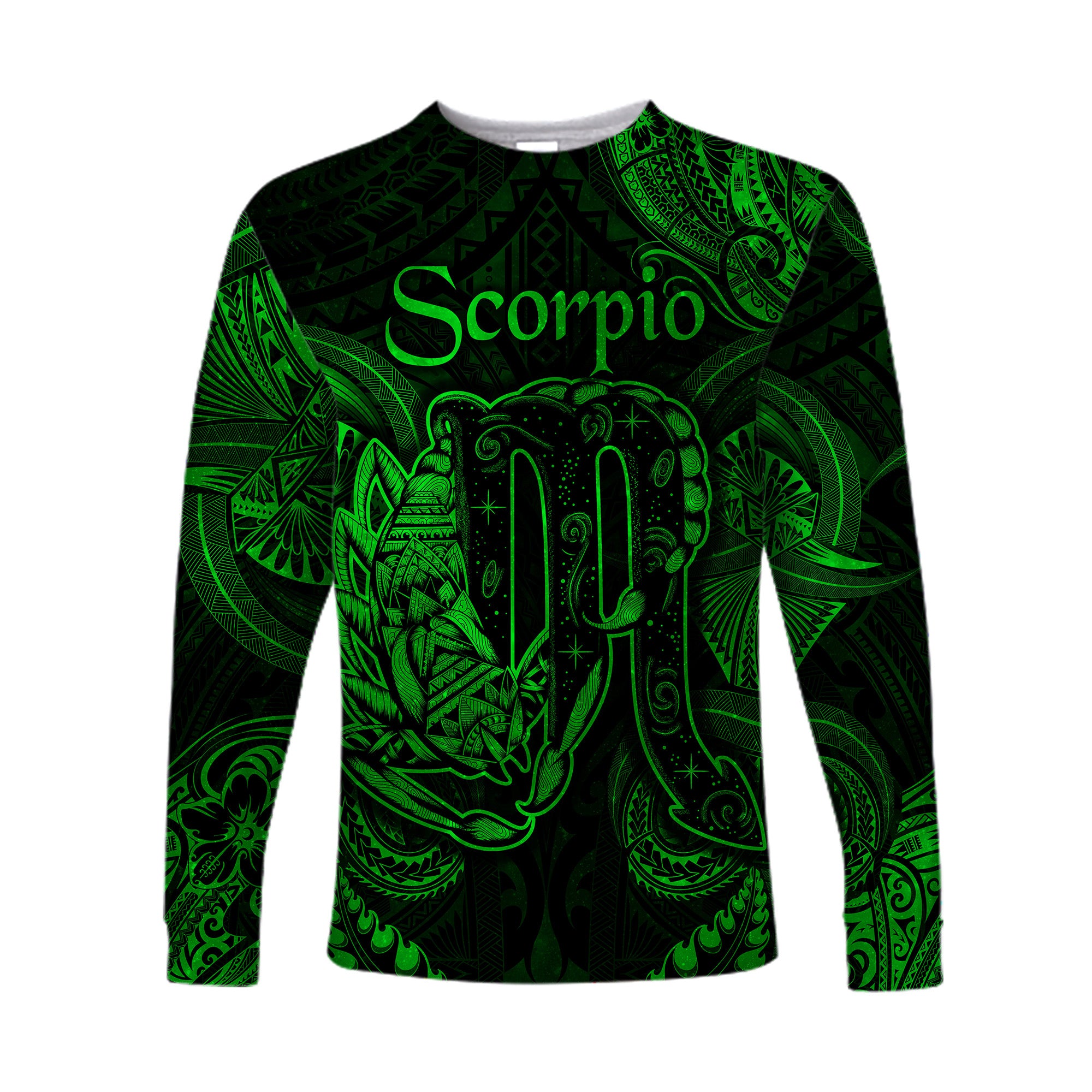 (Custom Personalised) Scorpio Zodiac Polynesian Long Sleeve Shirt Unique Style - Green LT8 Unisex Green - Polynesian Pride