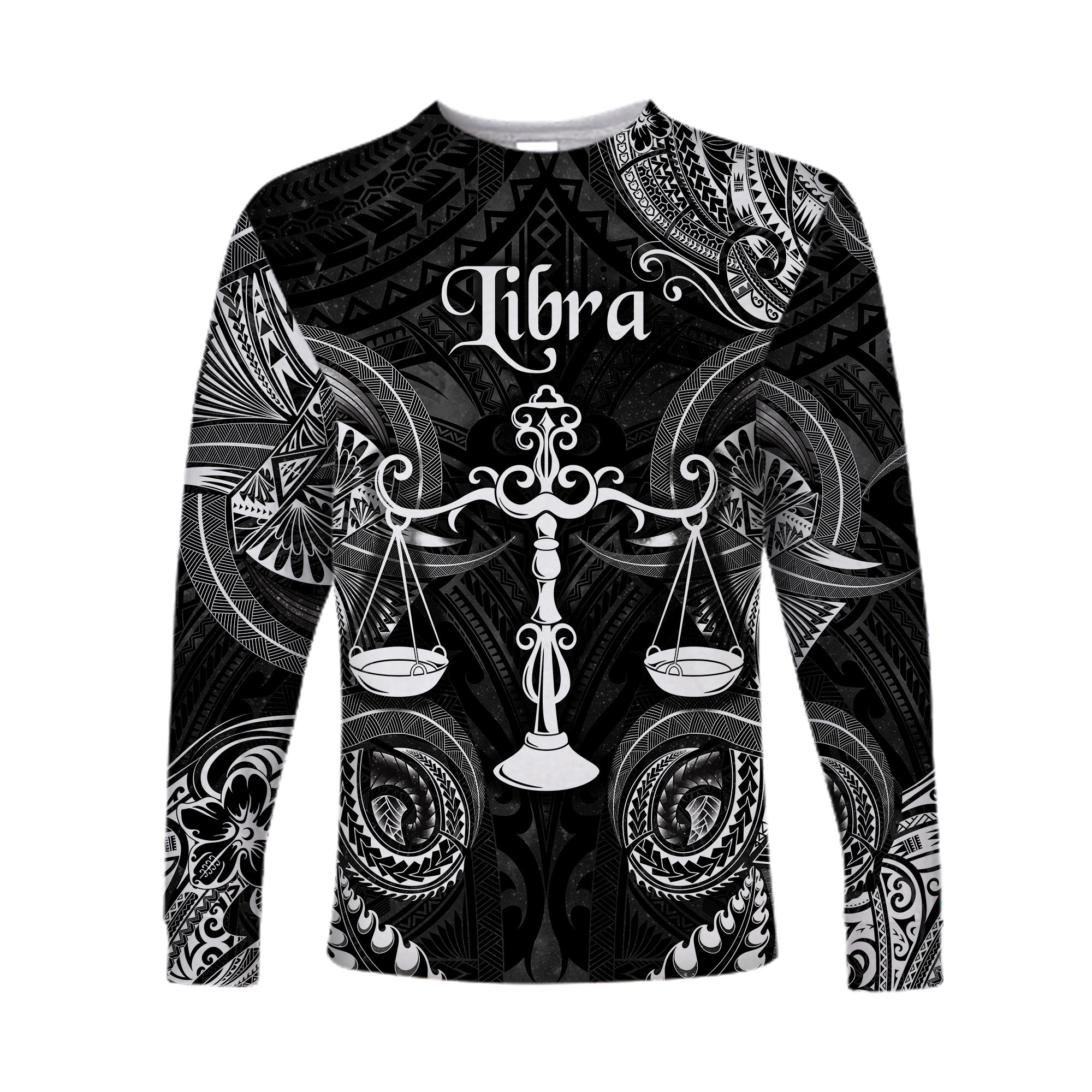 (Custom Personalised) Libra Zodiac Polynesian Long Sleeve Shirt Unique Style - Black LT8 Unisex Black - Polynesian Pride