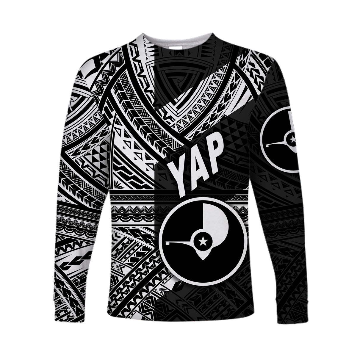 (Custom Personalised) FSM Yap Long Sleeve Shirts Original Style - Black LT8 - Polynesian Pride