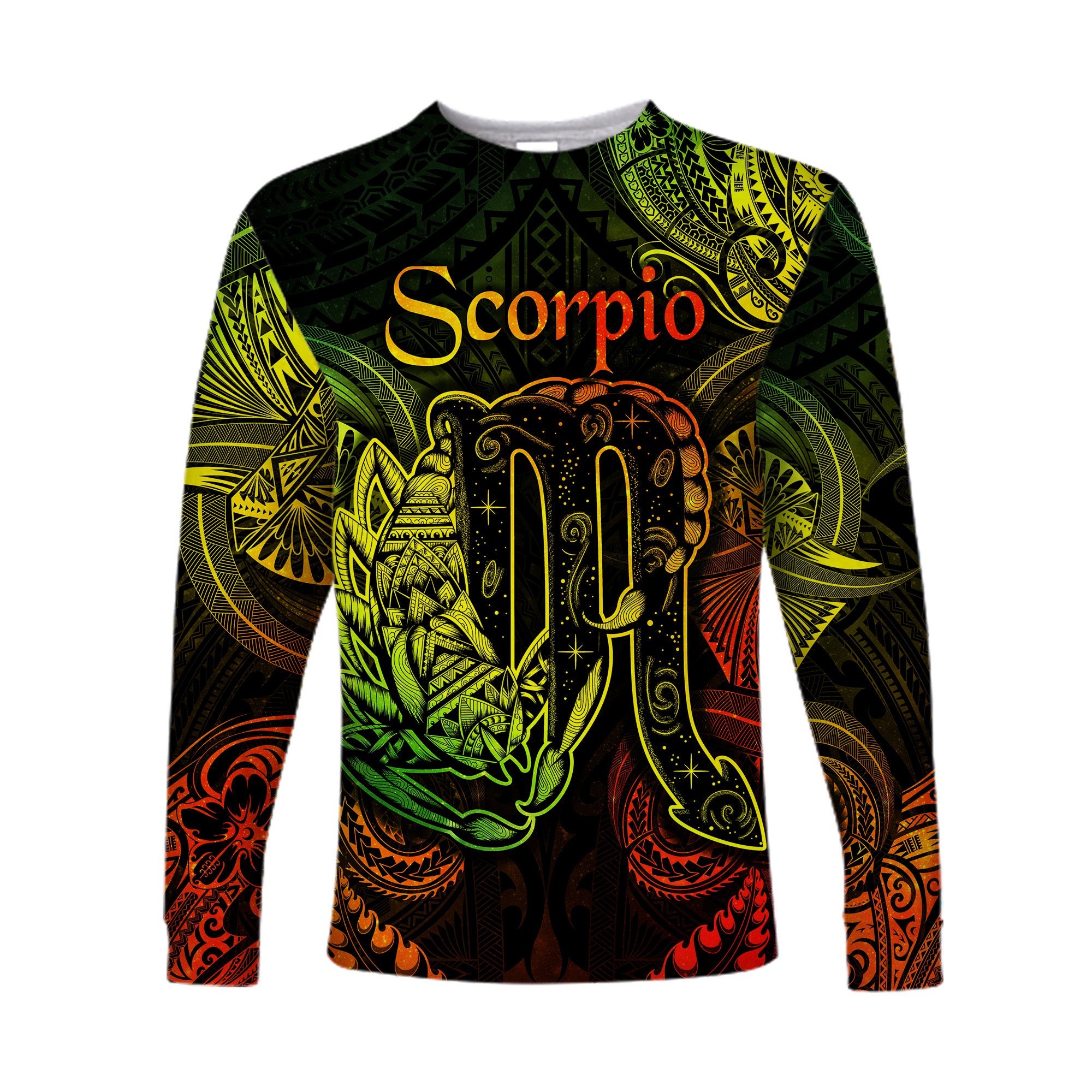 (Custom Personalised) Scorpio Zodiac Polynesian Long Sleeve Shirt Unique Style - Reggae LT8 Unisex Reggae - Polynesian Pride