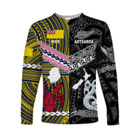 (Custom Personalised) New Zealand Maori Aotearoa And Niue Together Long Sleeve Shirts - Black, Custom Text And Number LT8 - Polynesian Pride