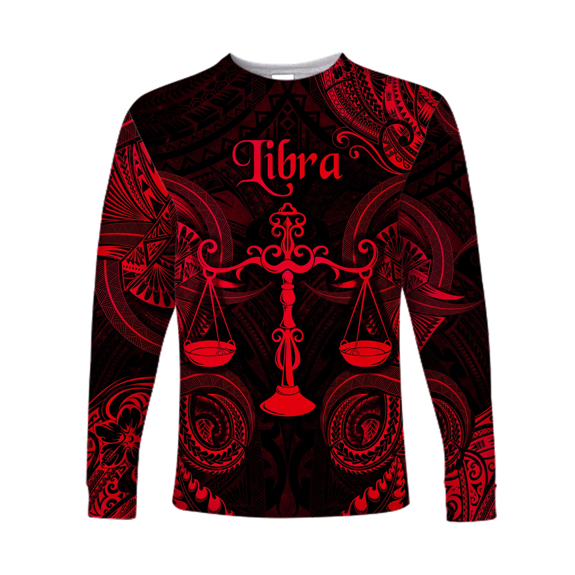 (Custom Personalised) Libra Zodiac Polynesian Long Sleeve Shirt Unique Style - Red LT8 Unisex Red - Polynesian Pride