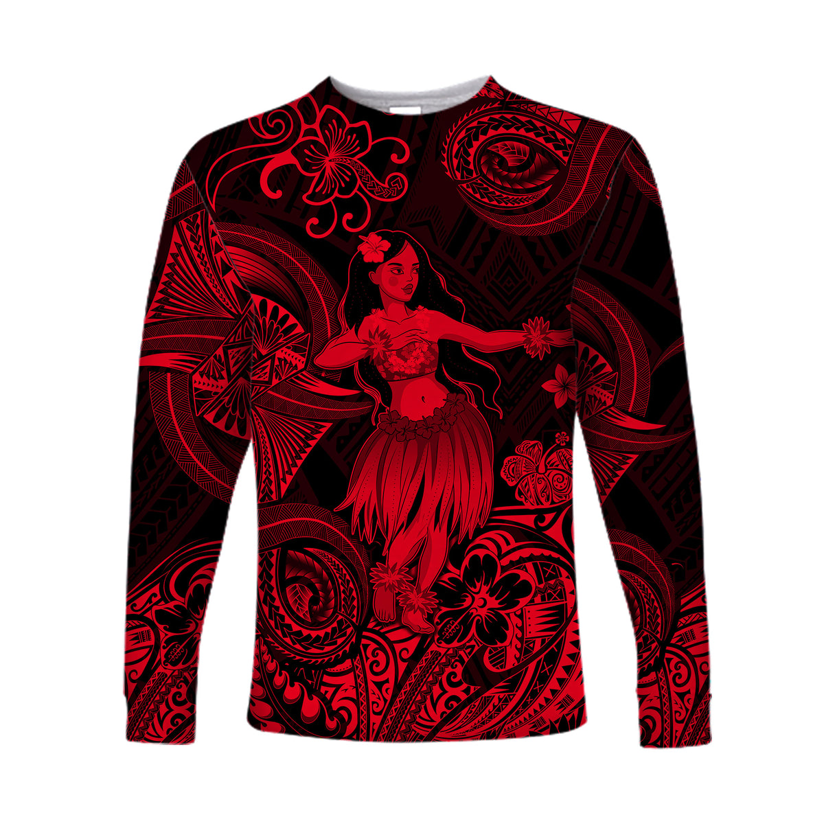 Hawaii Hula Girl Polynesian Long Sleeve Shirt Unique Style - Red LT8 - Polynesian Pride