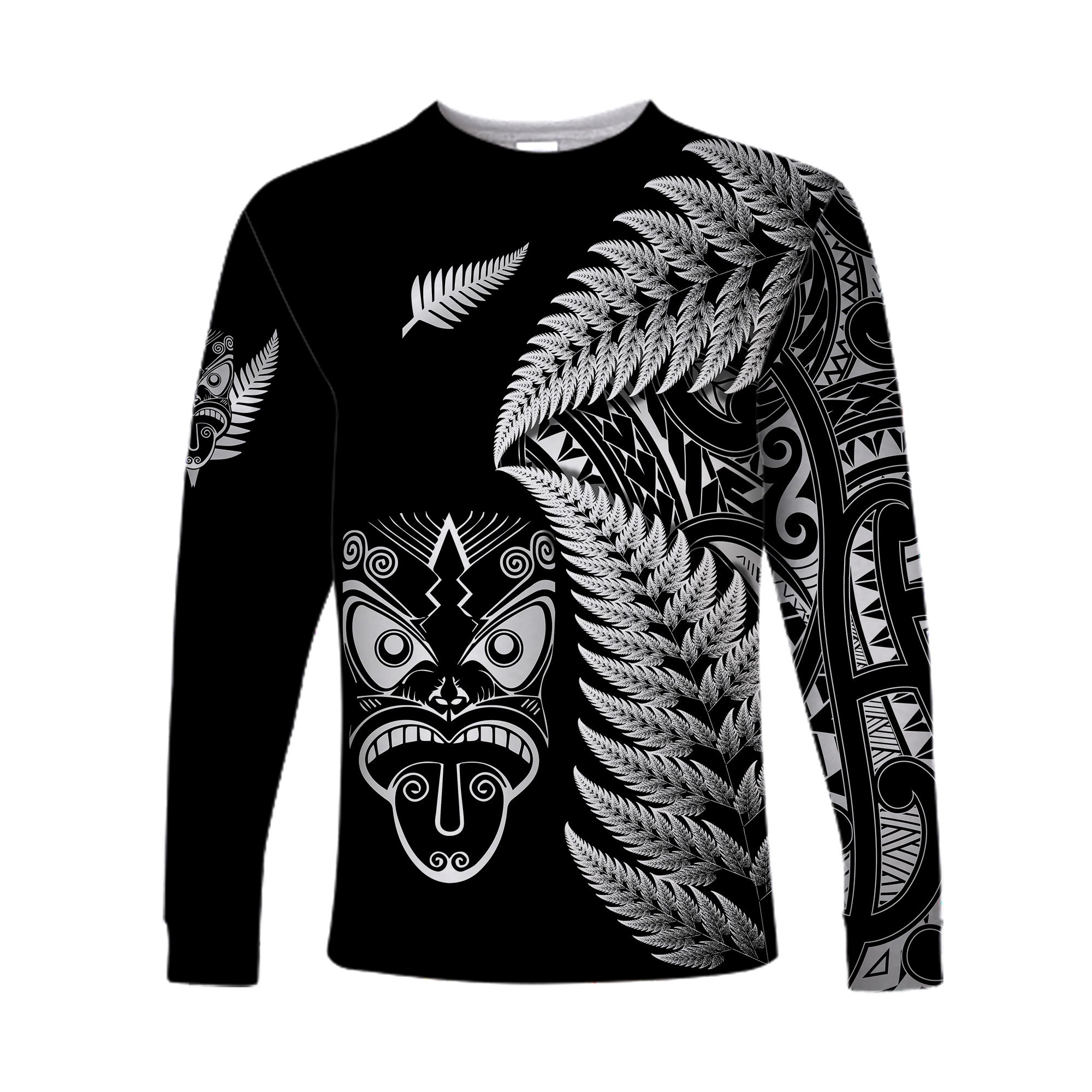 New Zealand Haka Rugby Maori Long Sleeve Shirt Silver Fern Vibes - Black LT8 Unisex Black - Polynesian Pride