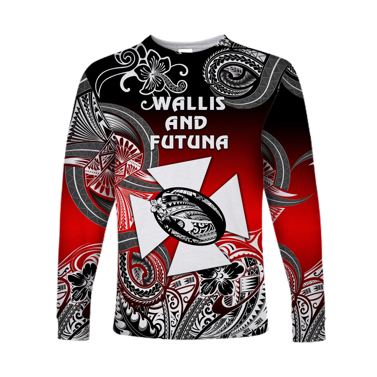 (Custom Personalised) Wallis and Futuna Polynesian Long Sleeve Shirt Unique Style - Gradient Red Black LT8 - Polynesian Pride