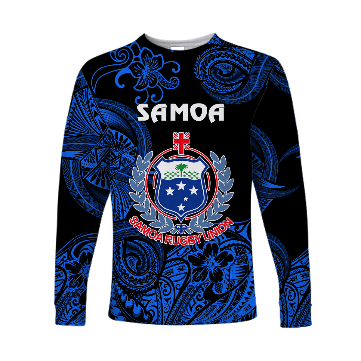 (Custom Personalised) Samoa Manu Long Sleeve Shirt Rugby Unique Style - Black LT8 Unisex Blue - Polynesian Pride