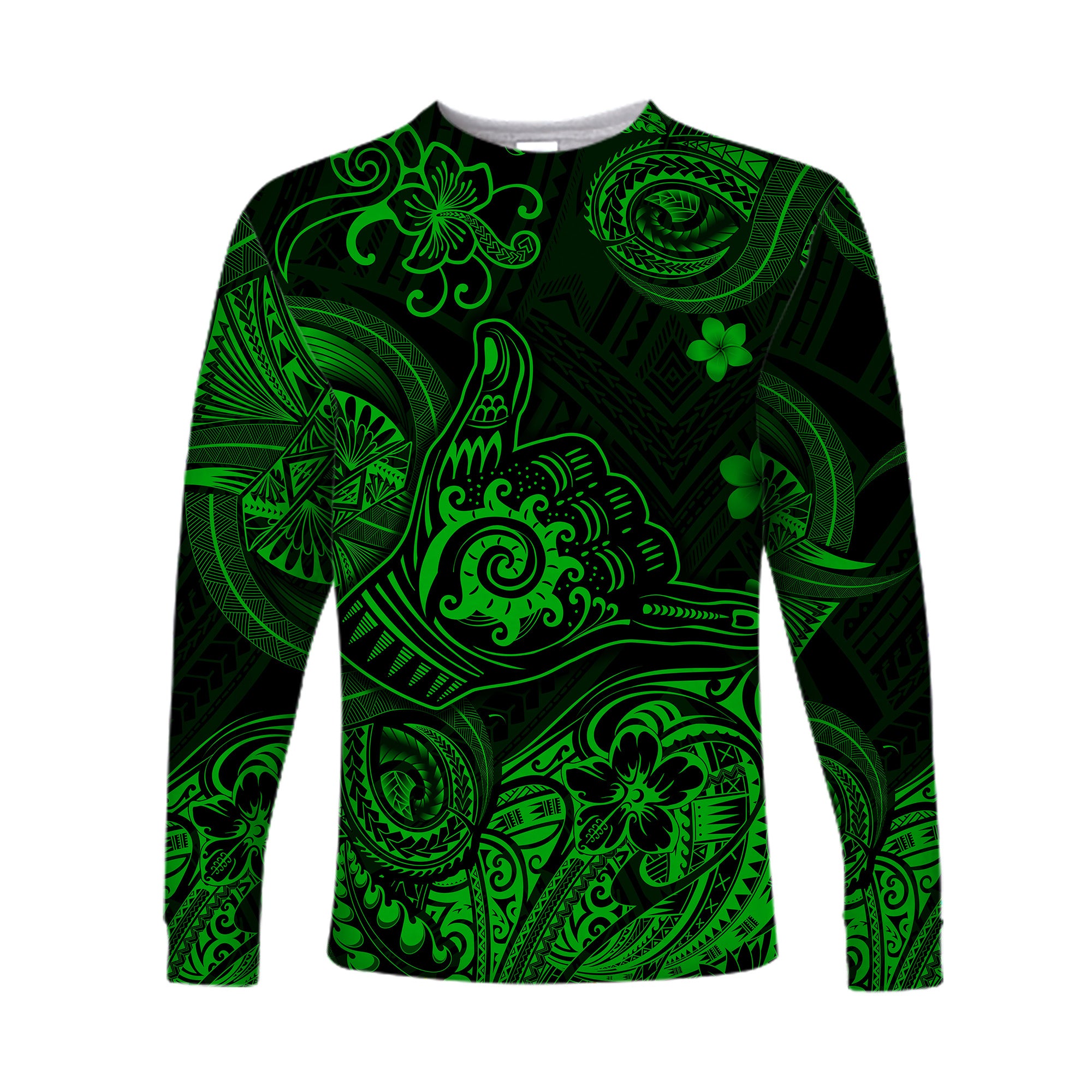 (Custom Personalised) Hawaii Shaka Polynesian Long Sleeve Shirt Unique Style - Green LT8 - Polynesian Pride