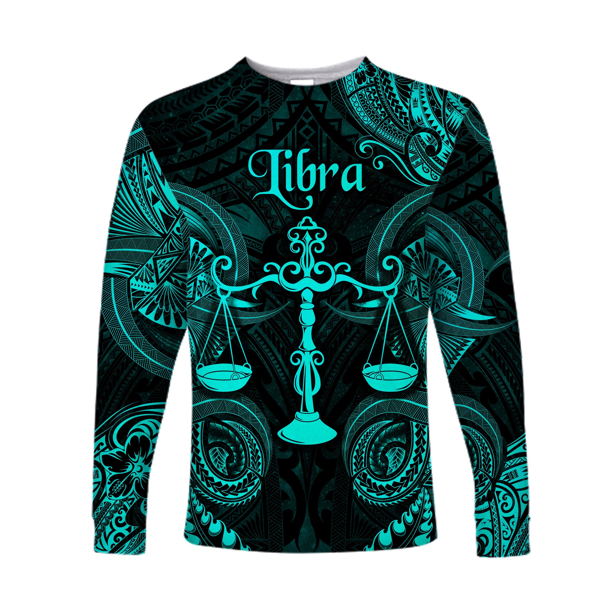 (Custom Personalised) Libra Zodiac Polynesian Long Sleeve Shirt Unique Style - Turquoise LT8 Unisex Turquoise - Polynesian Pride