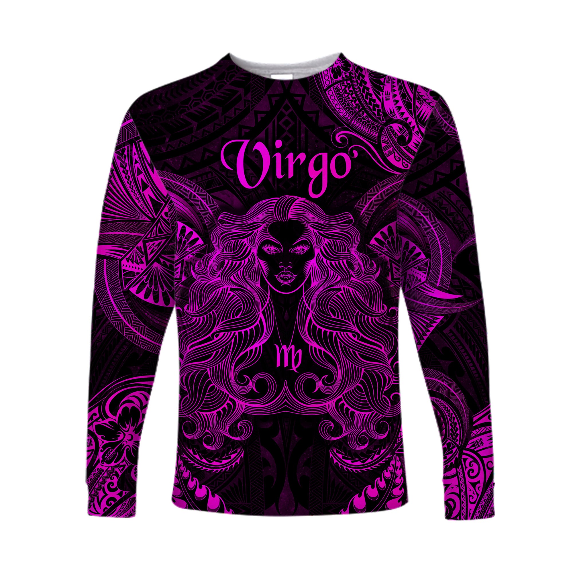 (Custom Personalised) Virgo Zodiac Polynesian Long Sleeve Shirt Unique Style - Pink LT8 Unisex Pink - Polynesian Pride