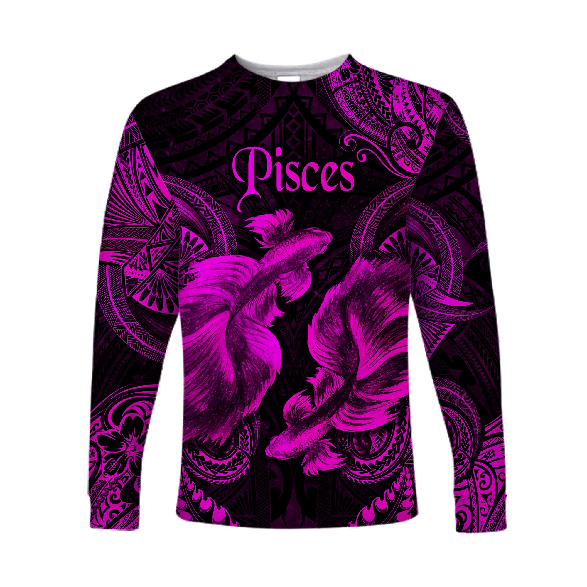 (Custom Personalised) Pisces Zodiac Polynesian Long Sleeve Shirt Unique Style - Pink LT8 Unisex Pink - Polynesian Pride