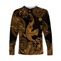 Hawaii Angry Shark Polynesian Long Sleeve Shirt Unique Style - Gold LT8 - Polynesian Pride