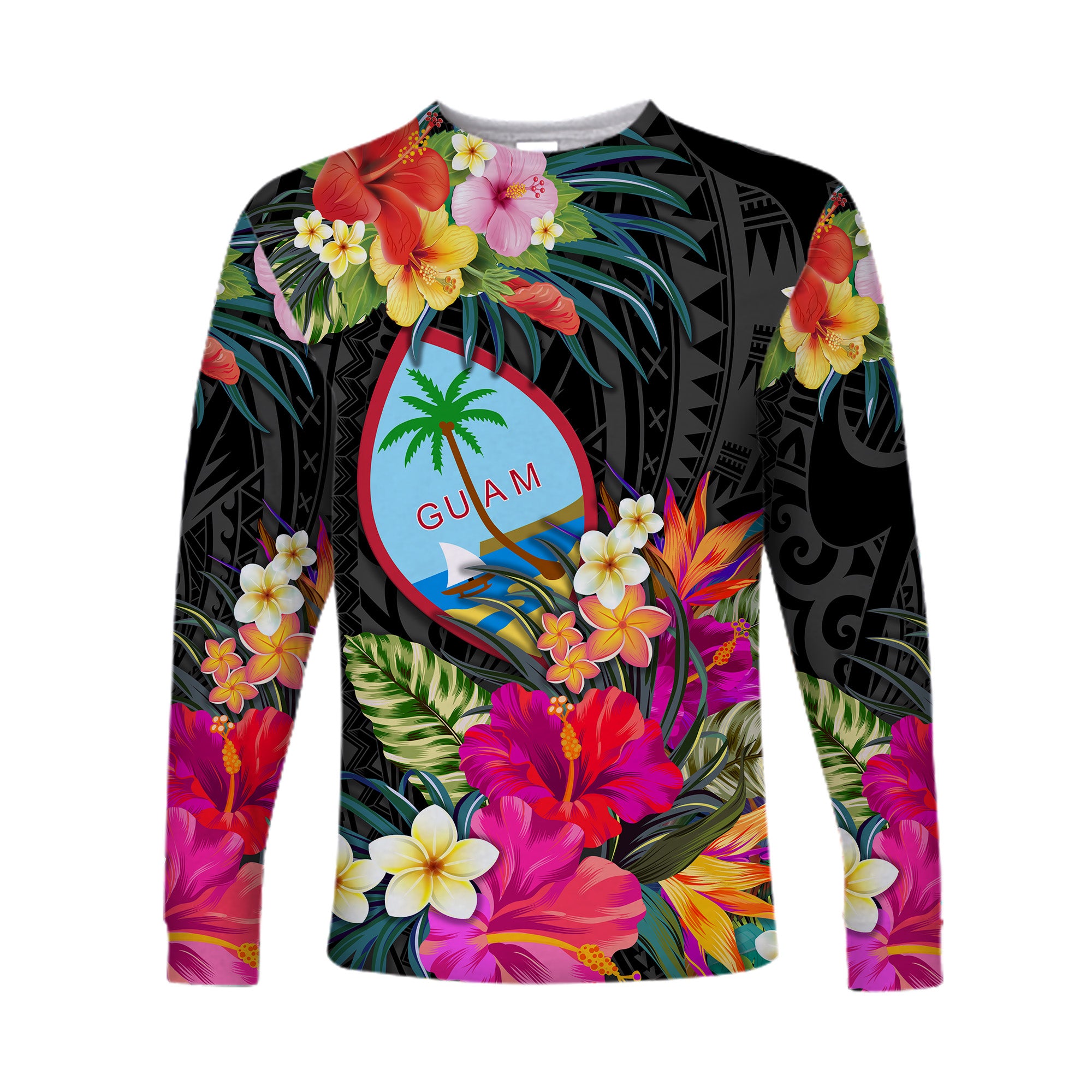 Guam Polynesian Long Sleeve Shirt Tropical Flowers - Colorful Vibes LT8 Unisex Red - Polynesian Pride