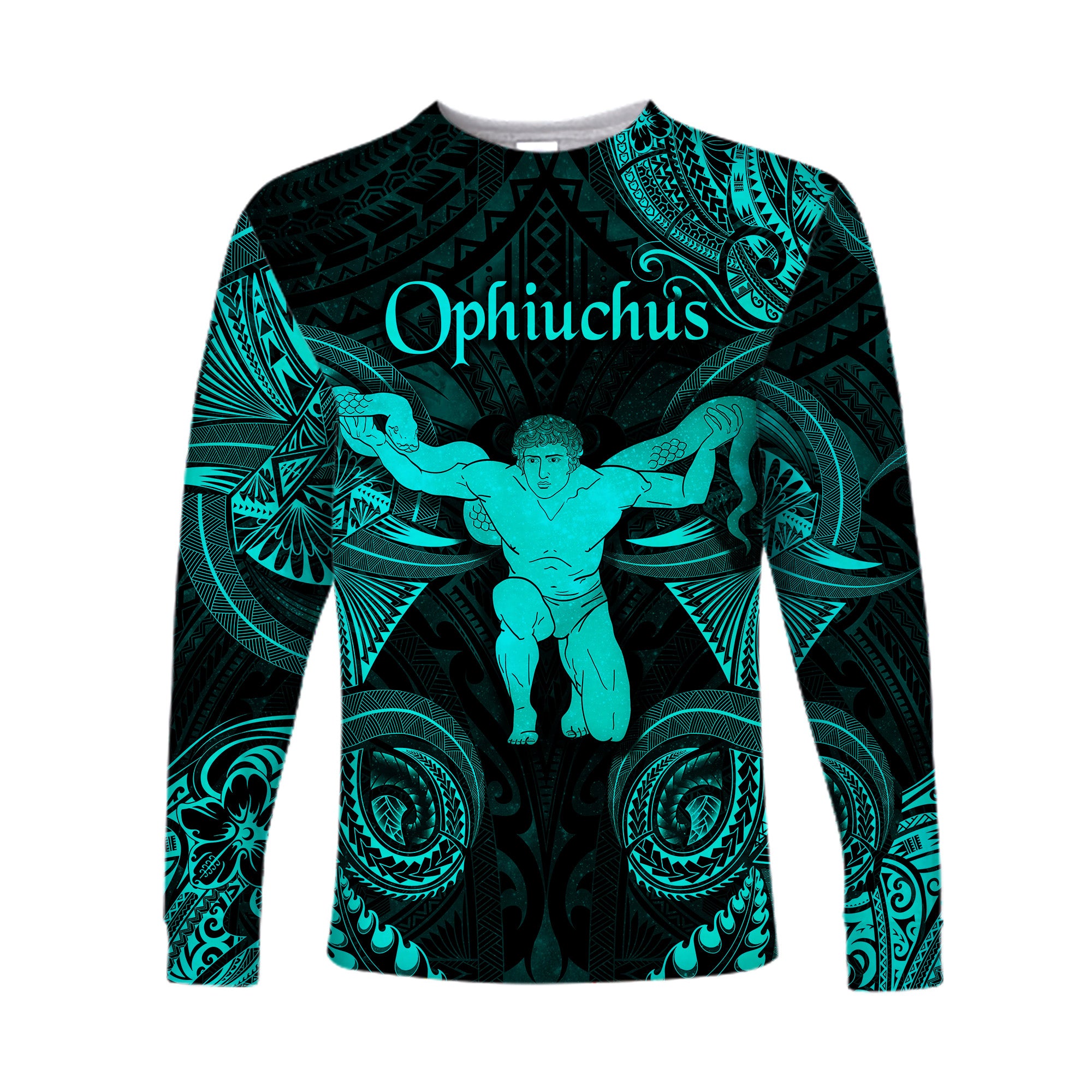 Ophiuchus Zodiac Polynesian Long Sleeve Shirt Unique Style - Turquoise LT8 Unisex Turquoise - Polynesian Pride