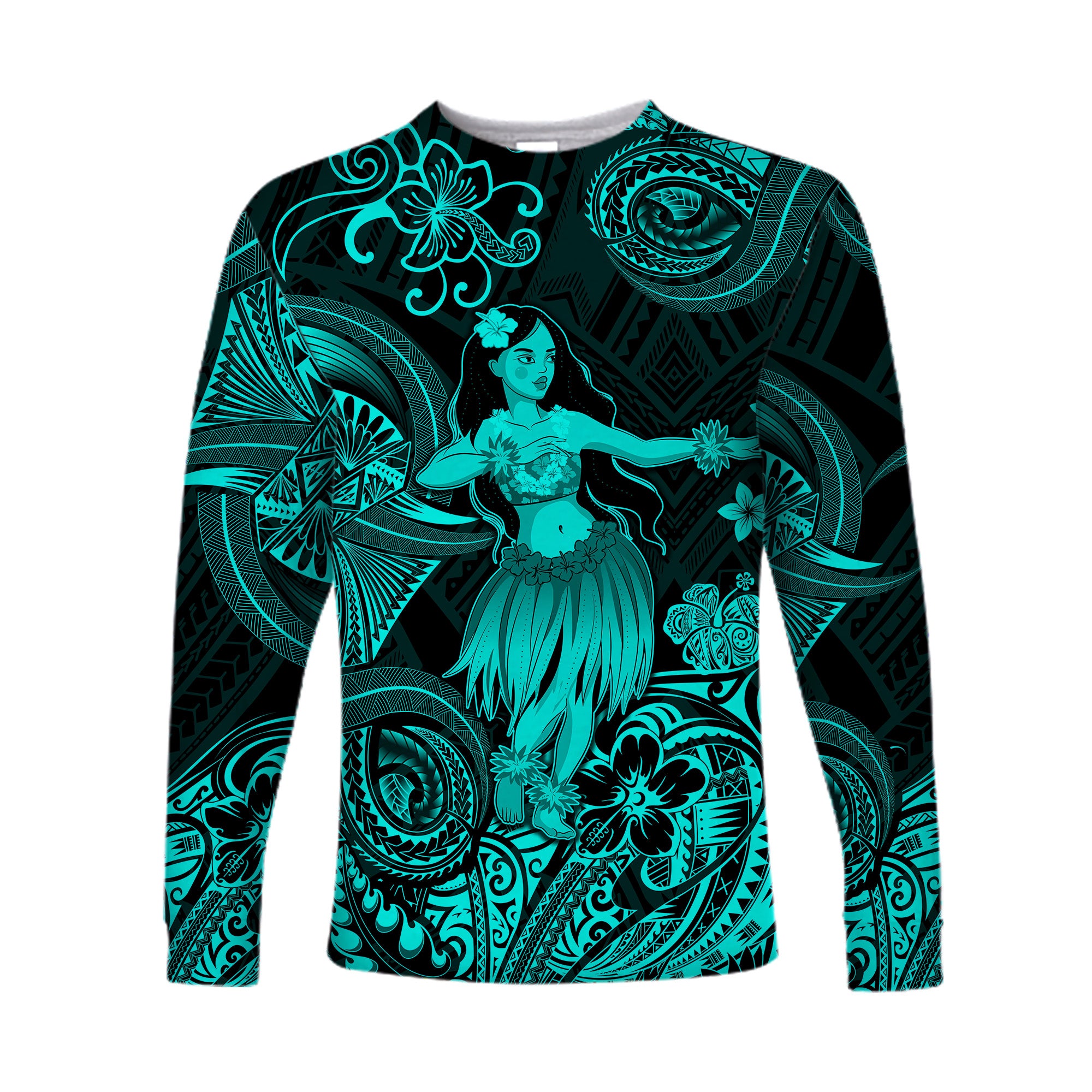 Hawaii Hula Girl Polynesian Long Sleeve Shirt Unique Style - Turquoise LT8 - Polynesian Pride