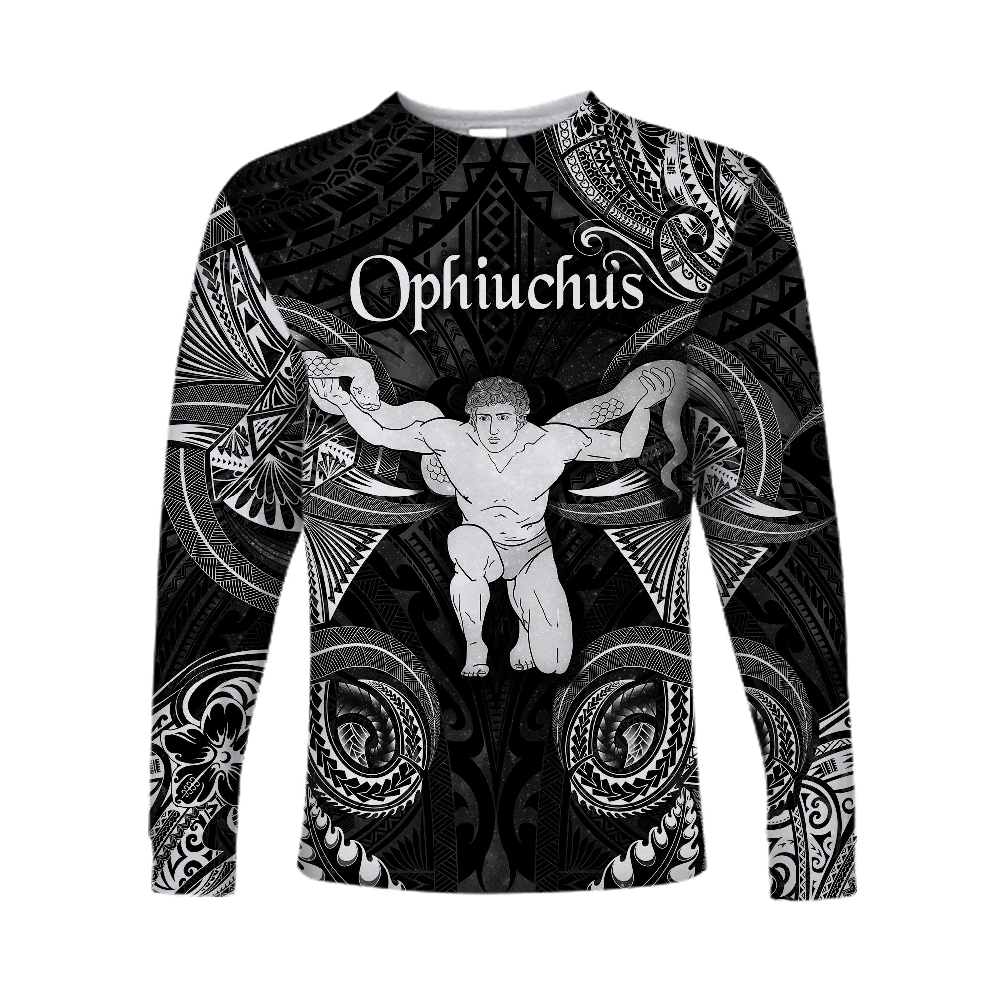 Ophiuchus Zodiac Polynesian Long Sleeve Shirt Unique Style - Black LT8 Unisex Black - Polynesian Pride