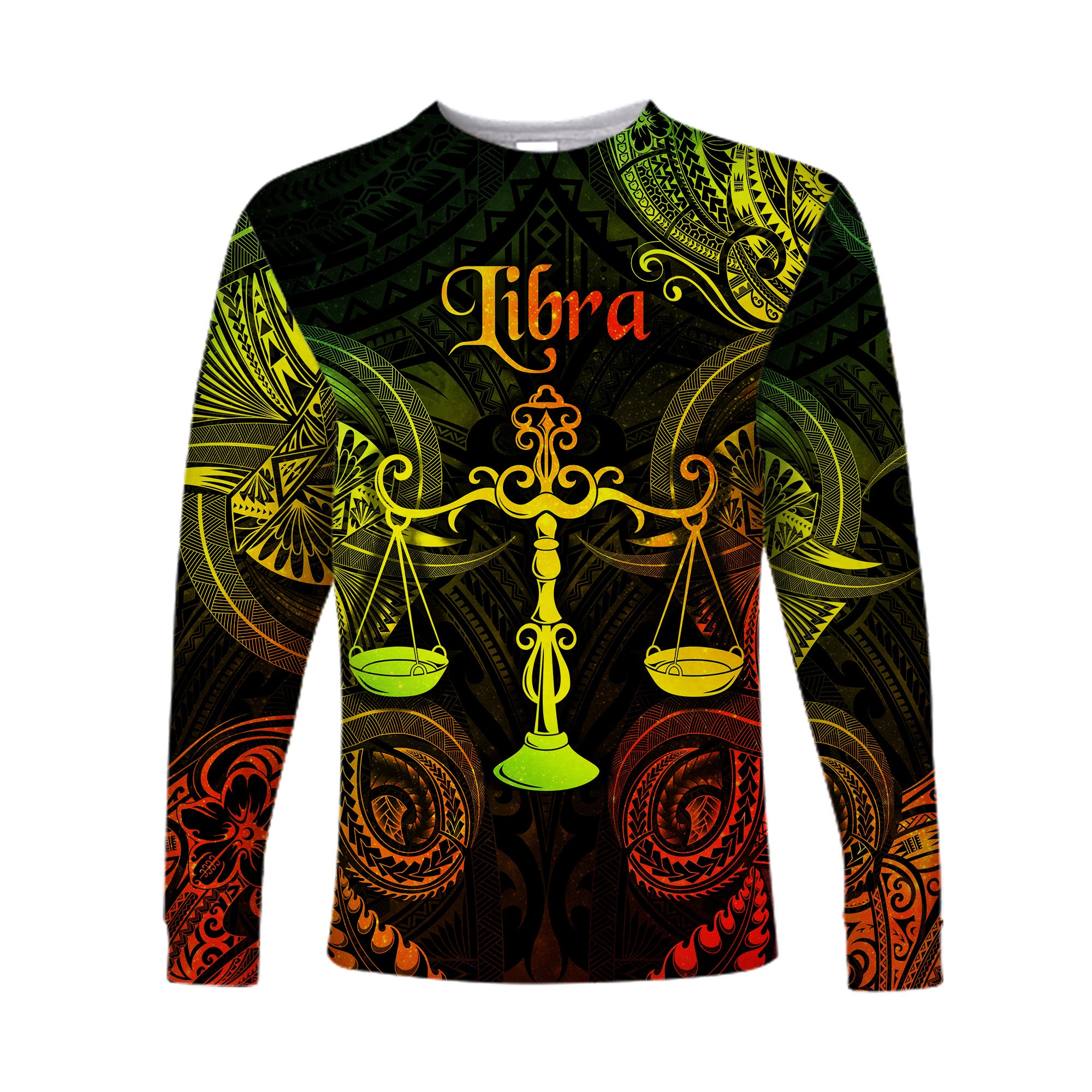 (Custom Personalised) Libra Zodiac Polynesian Long Sleeve Shirt Unique Style - Reggae LT8 Unisex Reggae - Polynesian Pride