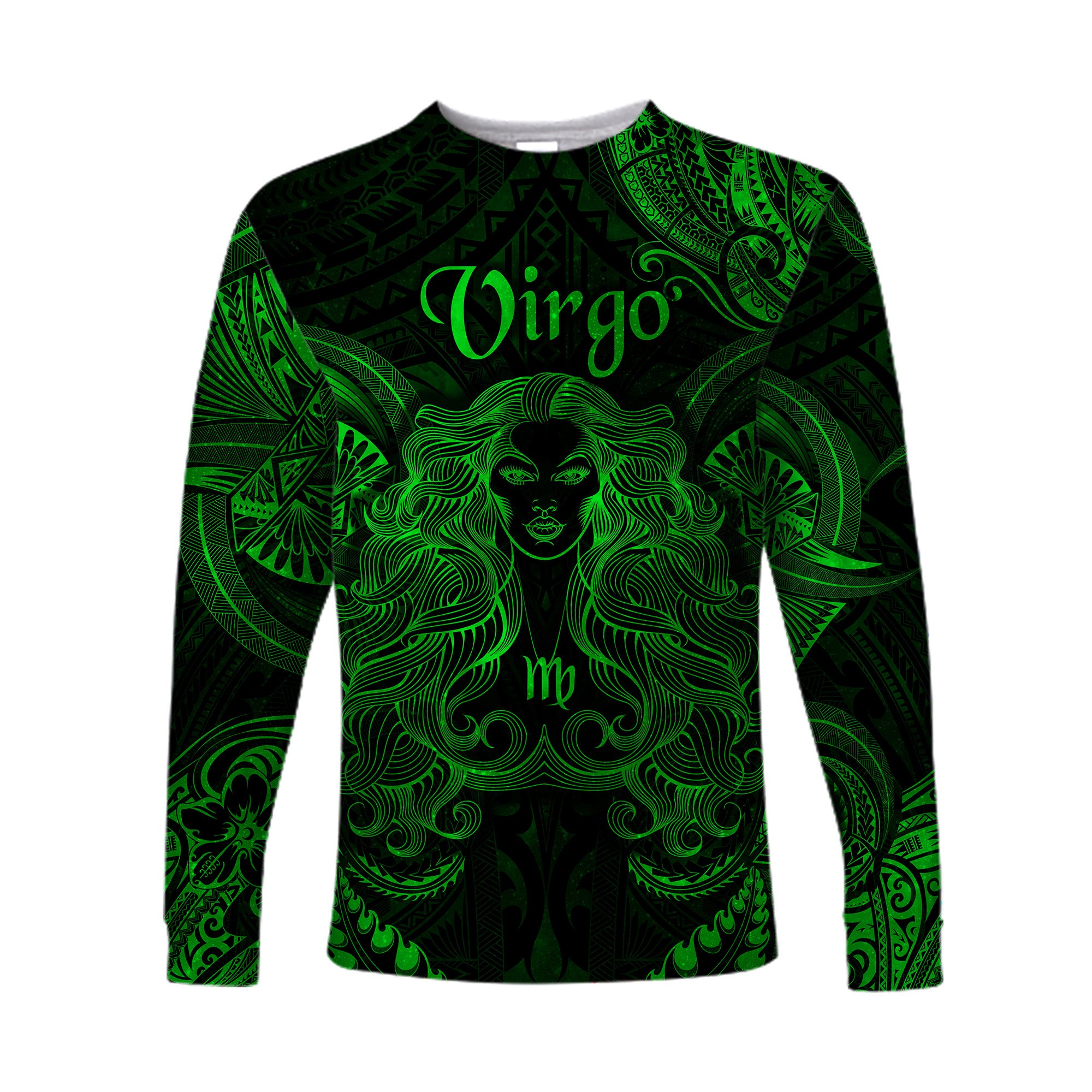 Virgo Zodiac Polynesian Long Sleeve Shirt Unique Style - Green LT8 Unisex Green - Polynesian Pride