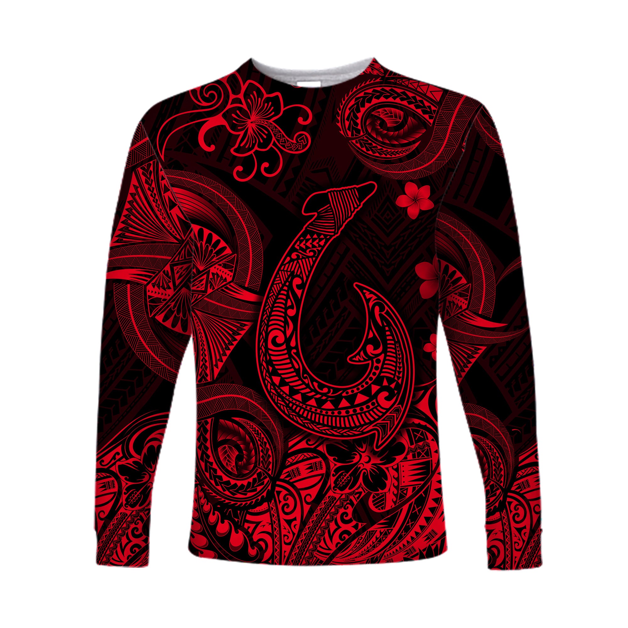 (Custom Personalised) Hawaii Fish Hook Polynesian Long Sleeve Shirt Unique Style - Red LT8 - Polynesian Pride