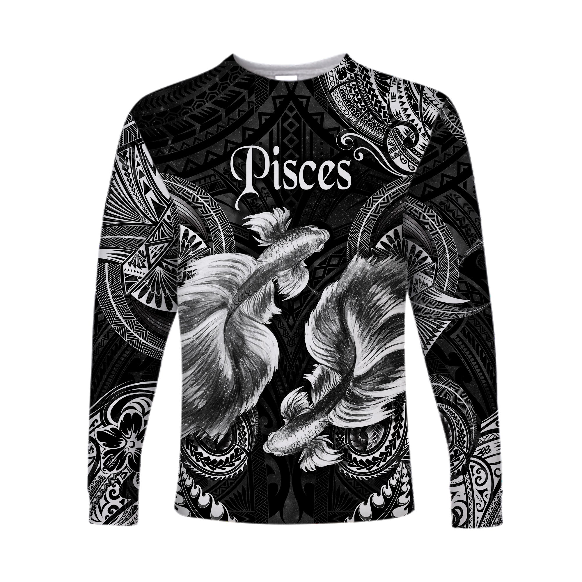 (Custom Personalised) Pisces Zodiac Polynesian Long Sleeve Shirt Unique Style - Black LT8 Unisex Black - Polynesian Pride