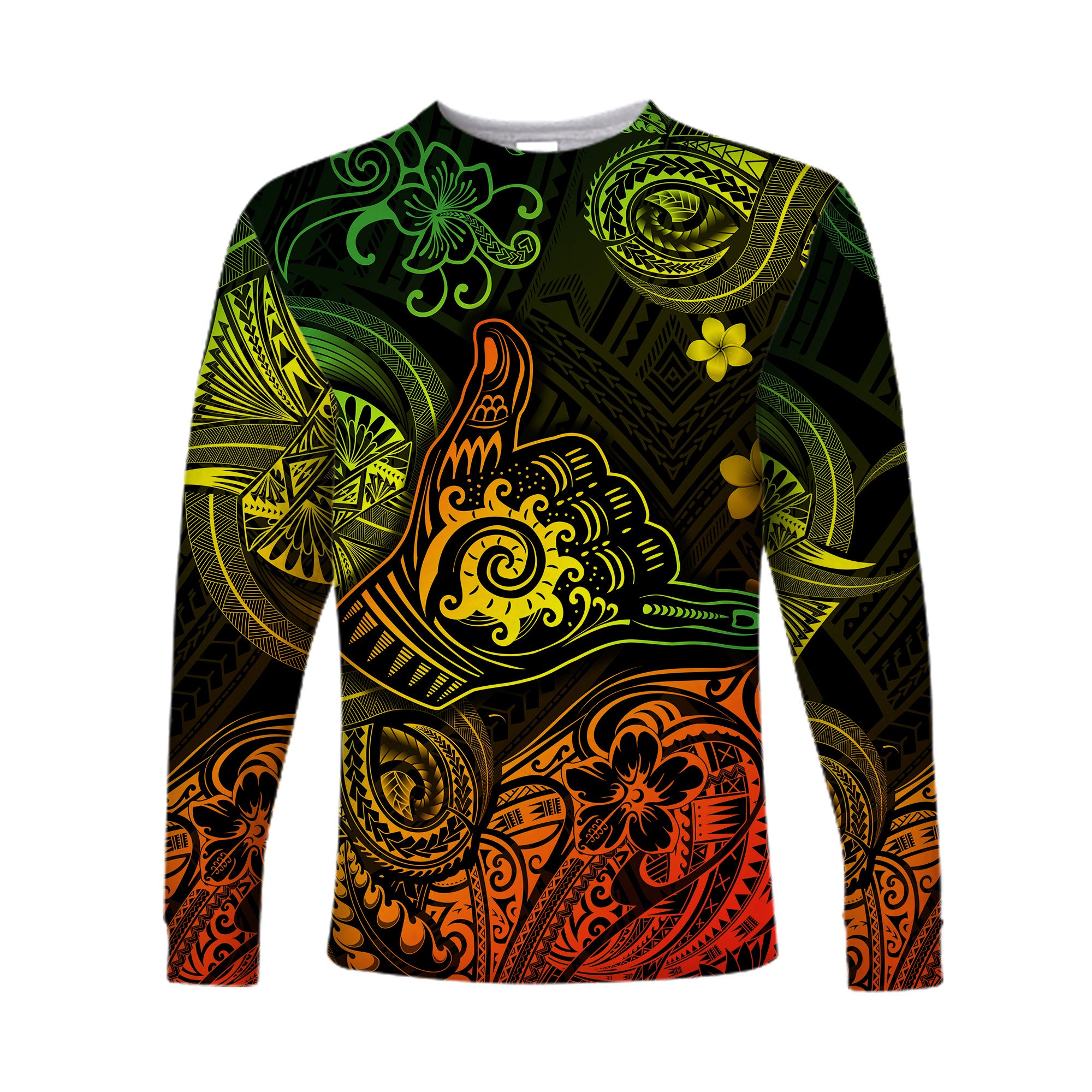 Hawaii Shaka Polynesian Long Sleeve Shirt Unique Style - Reggae LT8 - Polynesian Pride