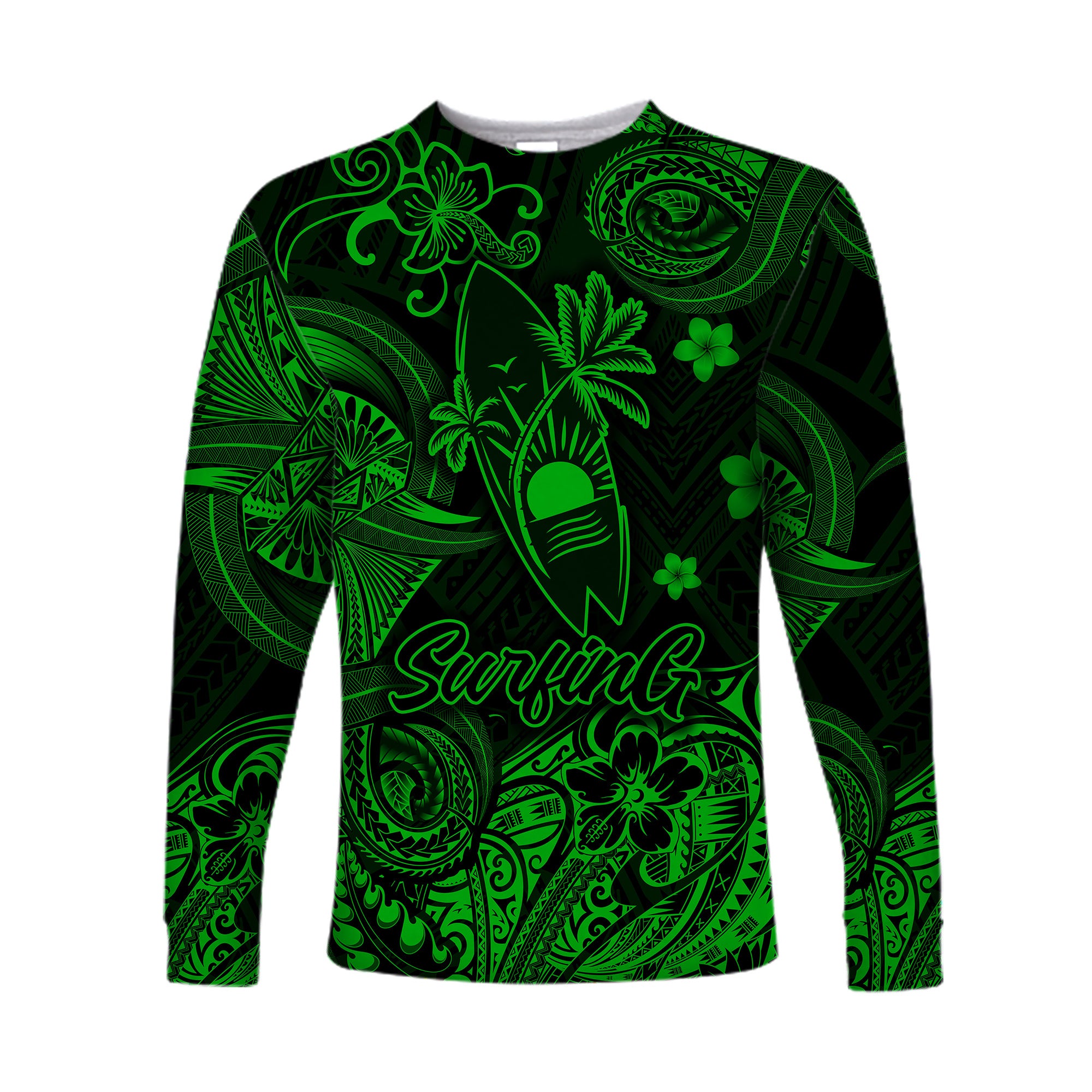 Hawaii Surfing Polynesian Long Sleeve Shirt Unique Style - Green LT8 - Polynesian Pride