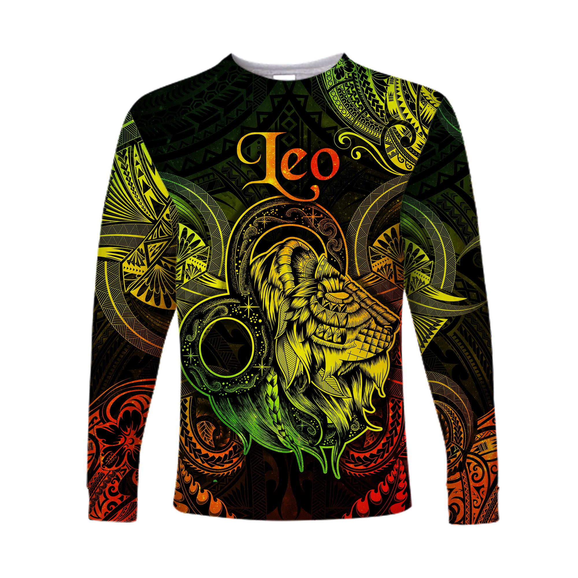 (Custom Personalised) Leo Zodiac Polynesian Long Sleeve Shirt Unique Style - Reggae LT8 Unisex Reggae - Polynesian Pride