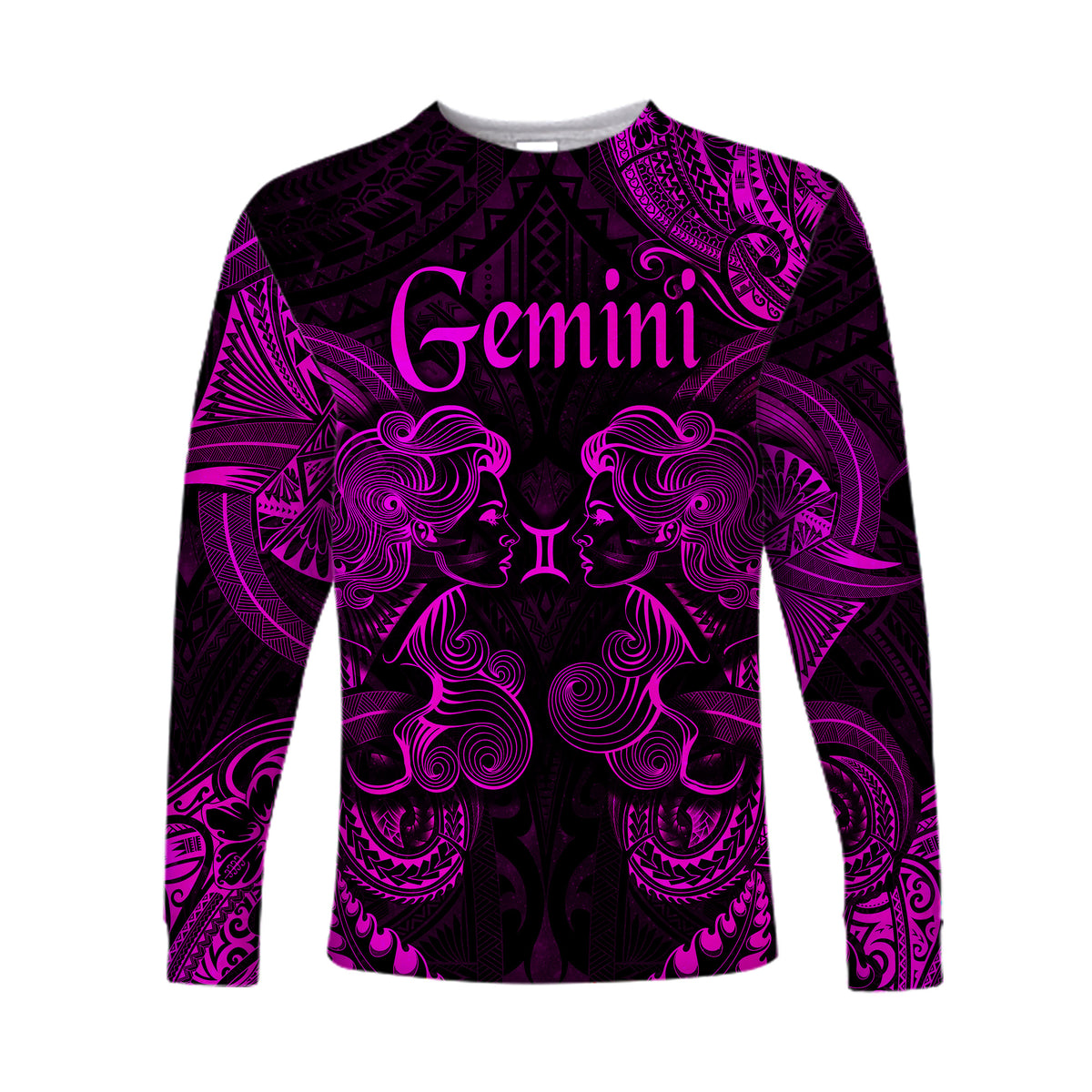 (Custom Personalised) Gemini Zodiac Polynesian Long Sleeve Shirt Unique Style - Pink LT8 Unisex Pink - Polynesian Pride