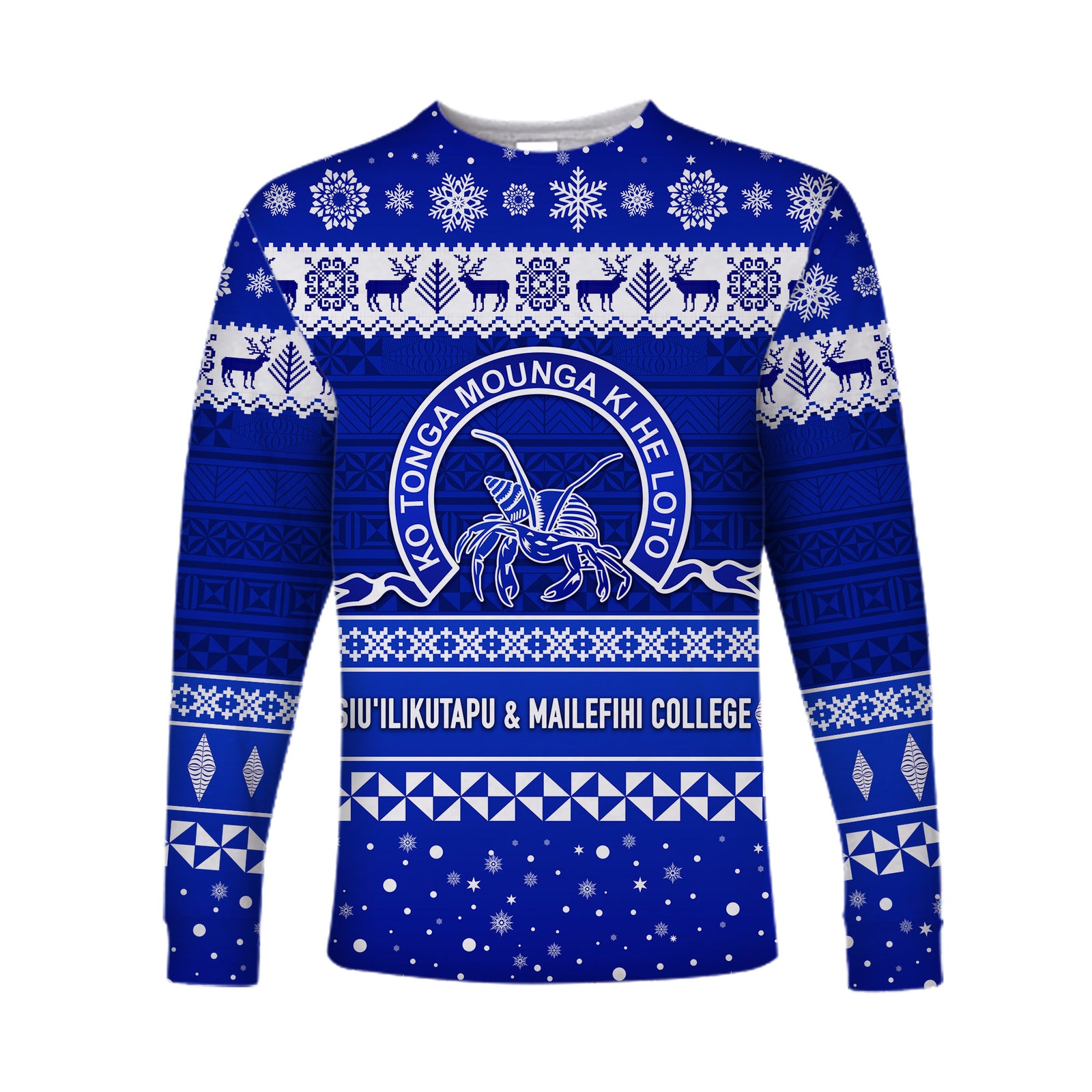 (Custom Personalised) Siu'ilikutapu & Mailefihi College Christmas Long Sleeve Shirt Simple Style LT8 Unisex Blue - Polynesian Pride