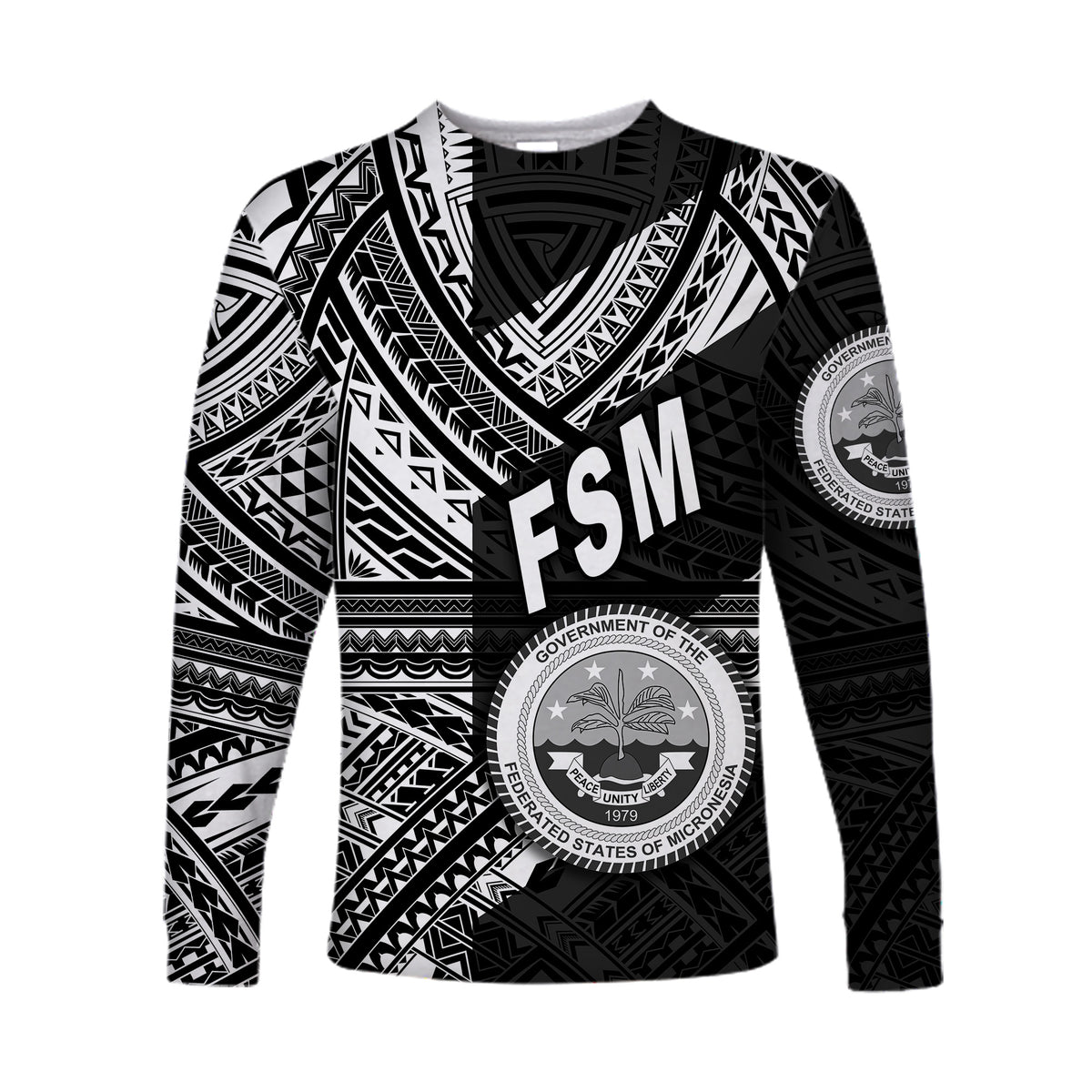 (Custom Personalised) Federated States of Micronesia Long Sleeve Shirts FSM Original Style - Black LT8 - Polynesian Pride