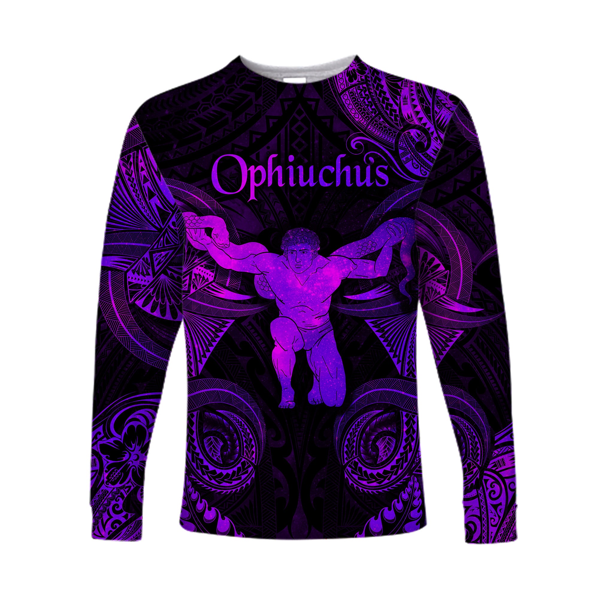 (Custom Personalised) Ophiuchus Zodiac Polynesian Long Sleeve Shirt Unique Style - Purple LT8 Unisex Purple - Polynesian Pride