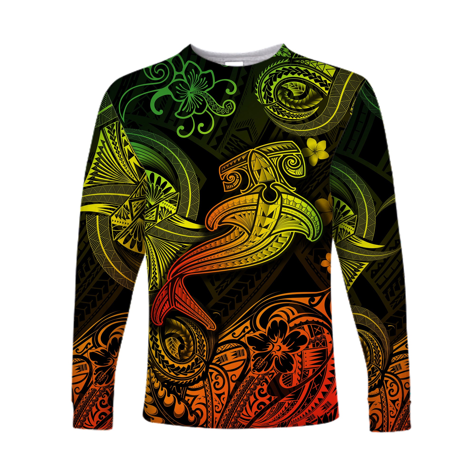 (Custom Personalised) Hawaii Hammer Shark Polynesian Long Sleeve Shirt Unique Style - Reggae LT8 Unisex Reggae - Polynesian Pride