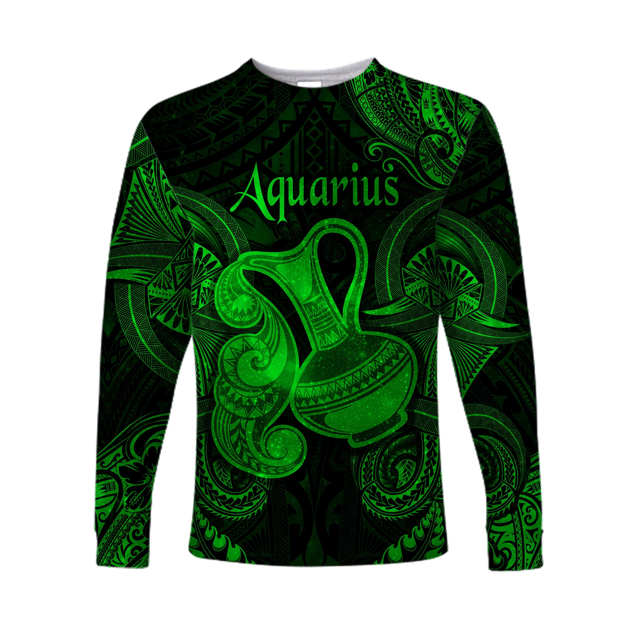 Aquarius Zodiac Polynesian Long Sleeve Shirt Unique Style - Green LT8 Unisex Green - Polynesian Pride