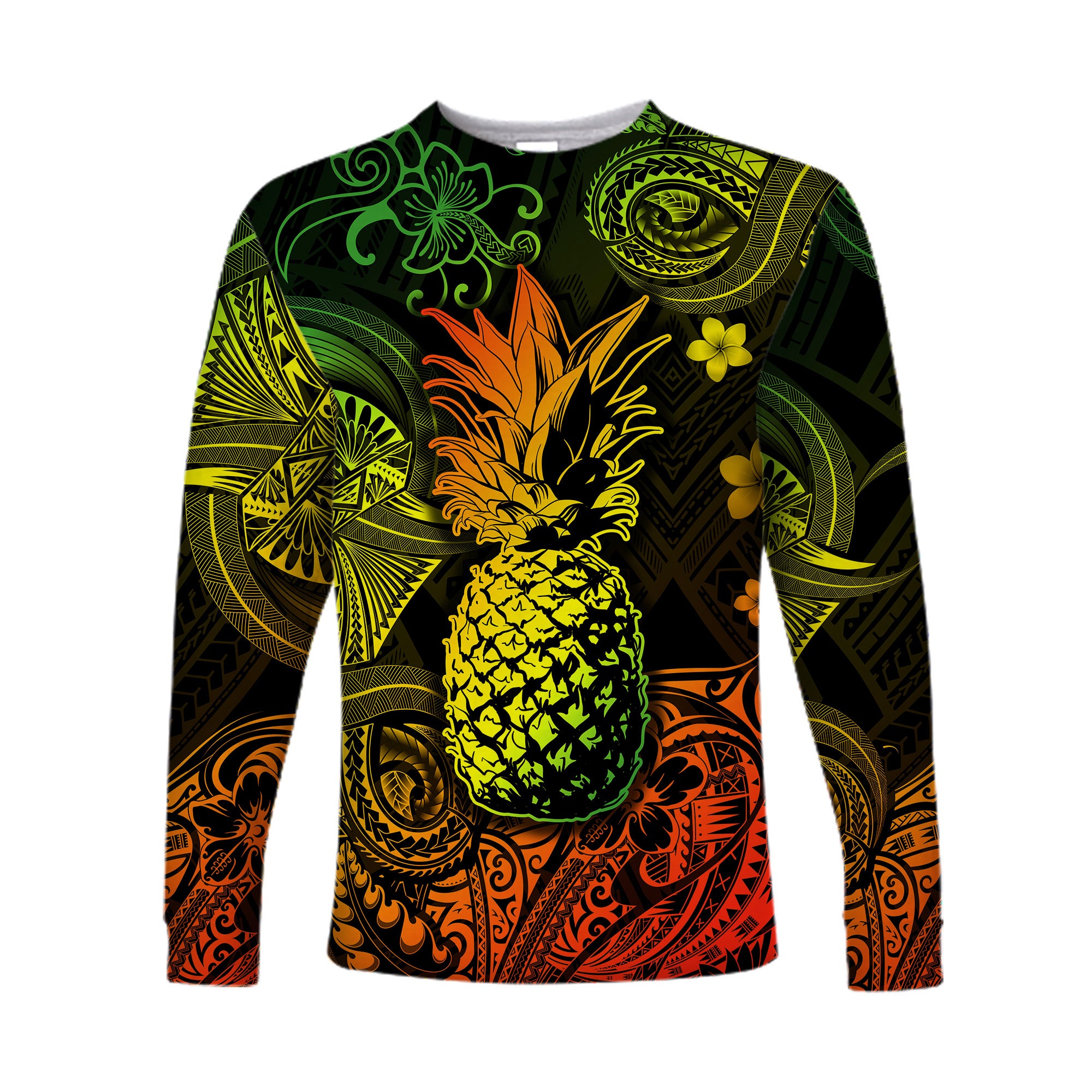 Hawaii Pineapple Polynesian Long Sleeve Shirt Unique Style - Reggae LT8 - Polynesian Pride