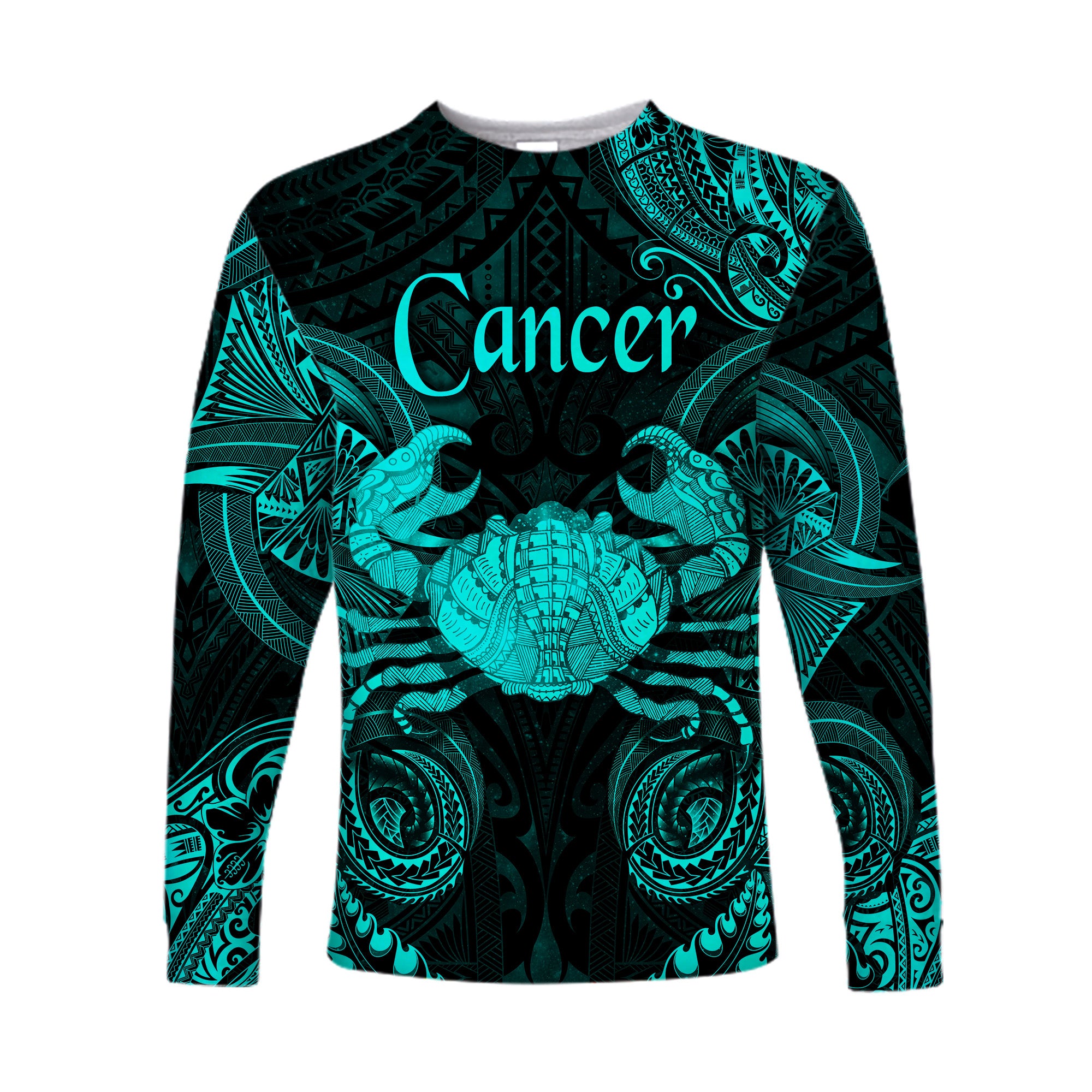 Cancer Zodiac Polynesian Long Sleeve Shirt Unique Style - Turquoise LT8 Unisex Turquoise - Polynesian Pride