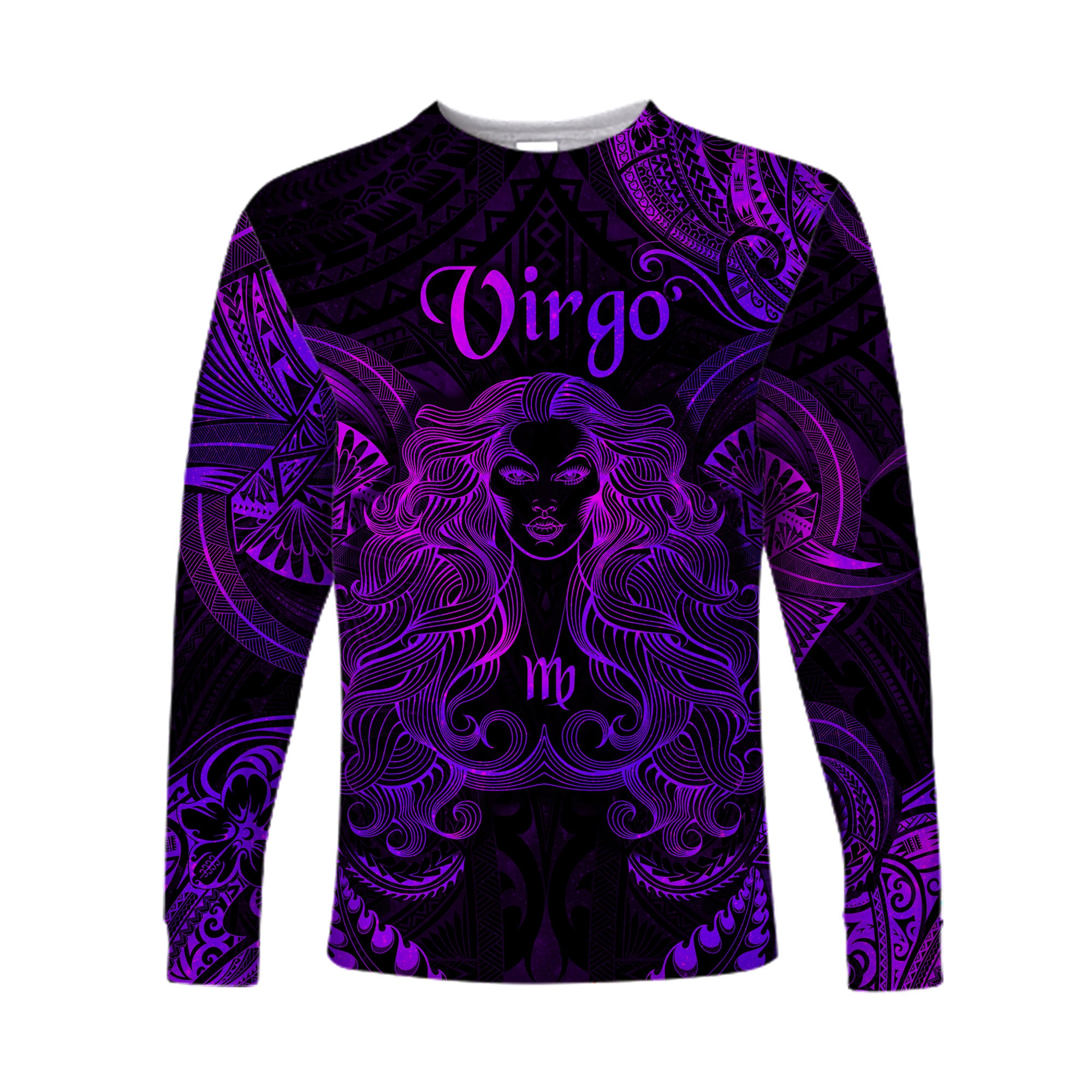 (Custom Personalised) Virgo Zodiac Polynesian Long Sleeve Shirt Unique Style - Purple LT8 Unisex Purple - Polynesian Pride