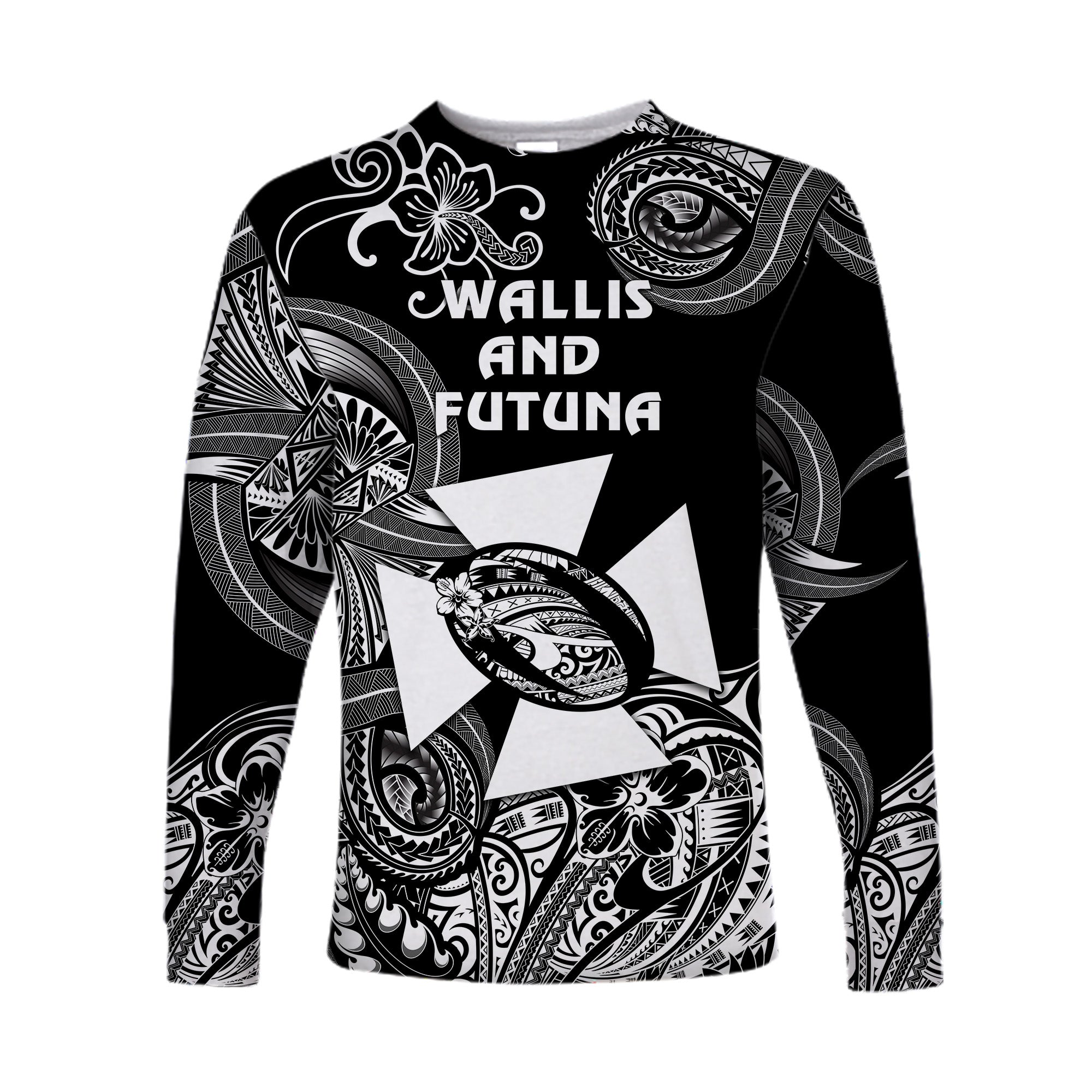 (Custom Personalised) Wallis and Futuna Polynesian Long Sleeve Shirt Unique Style - Black LT8 - Polynesian Pride