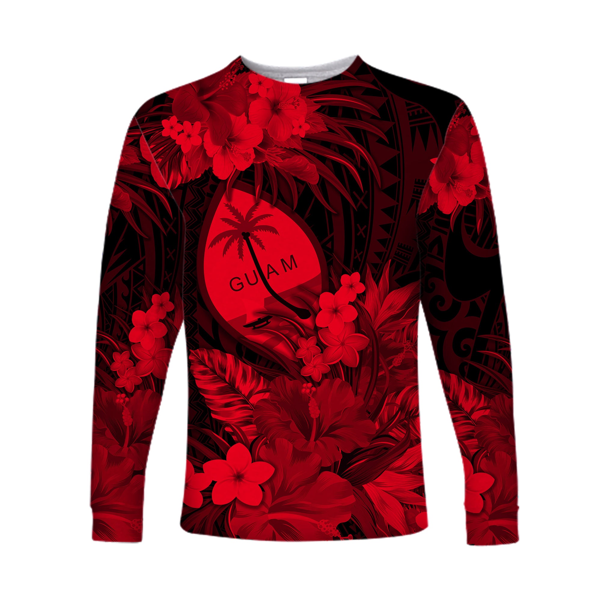 (Custom Personalised) Guam Polynesian Long Sleeve Shirt Tropical Flowers - Red LT8 Unisex Red - Polynesian Pride