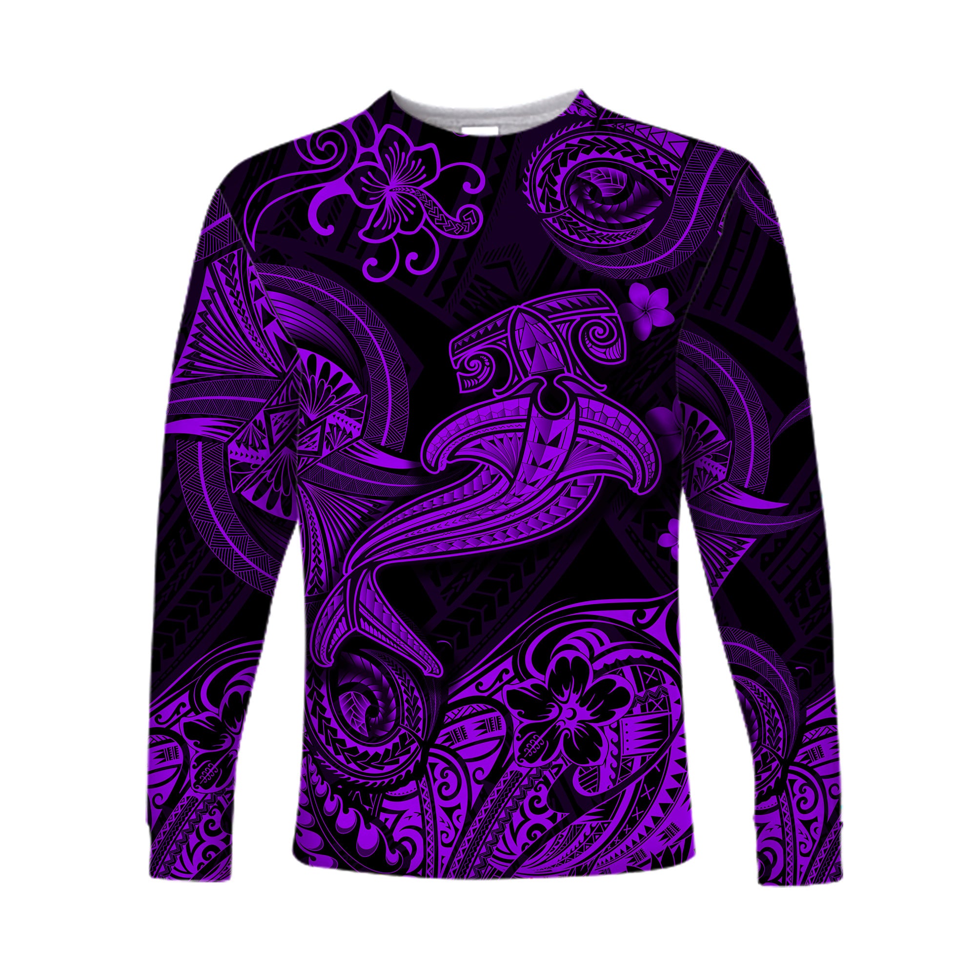 Hawaii Hammer Shark Polynesian Long Sleeve Shirt Unique Style - Purple LT8 Unisex Purple - Polynesian Pride