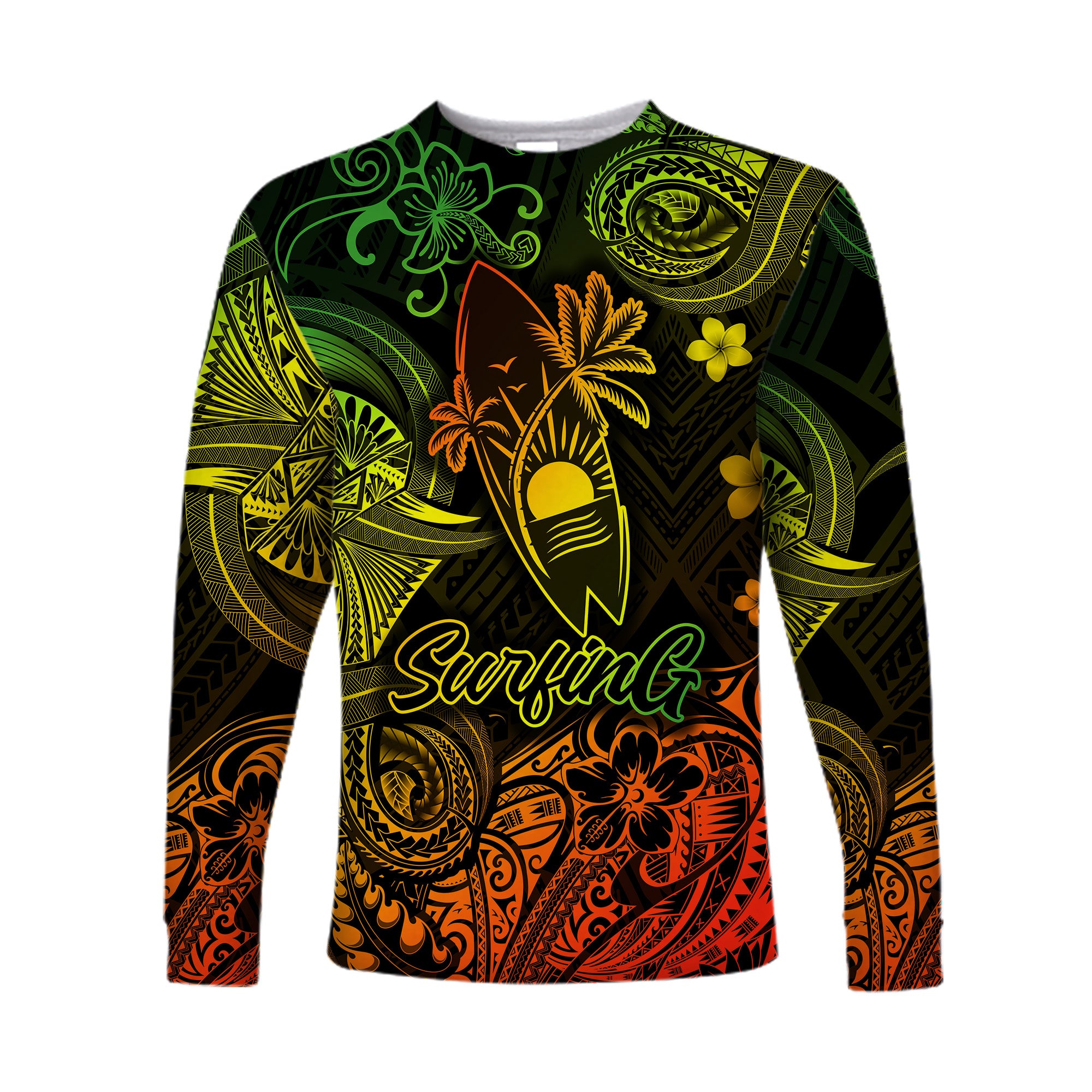 (Custom Personalised) Hawaii Surfing Polynesian Long Sleeve Shirt Unique Style - Reggae LT8 - Polynesian Pride