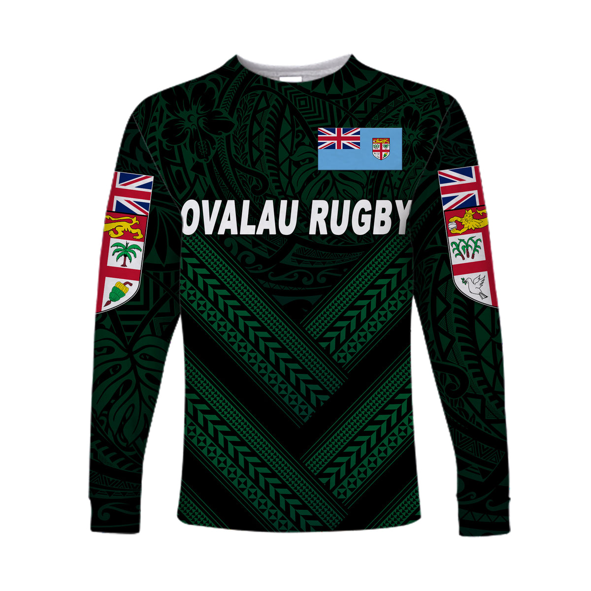 Fiji Ovalau Rugby Long Sleeve Shirts Dark Green Style LT8 - Polynesian Pride