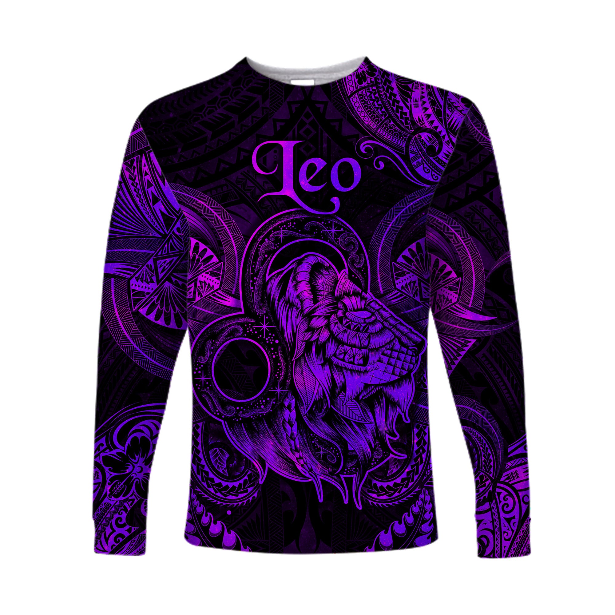 (Custom Personalised) Leo Zodiac Polynesian Long Sleeve Shirt Unique Style - Purple LT8 Unisex Purple - Polynesian Pride