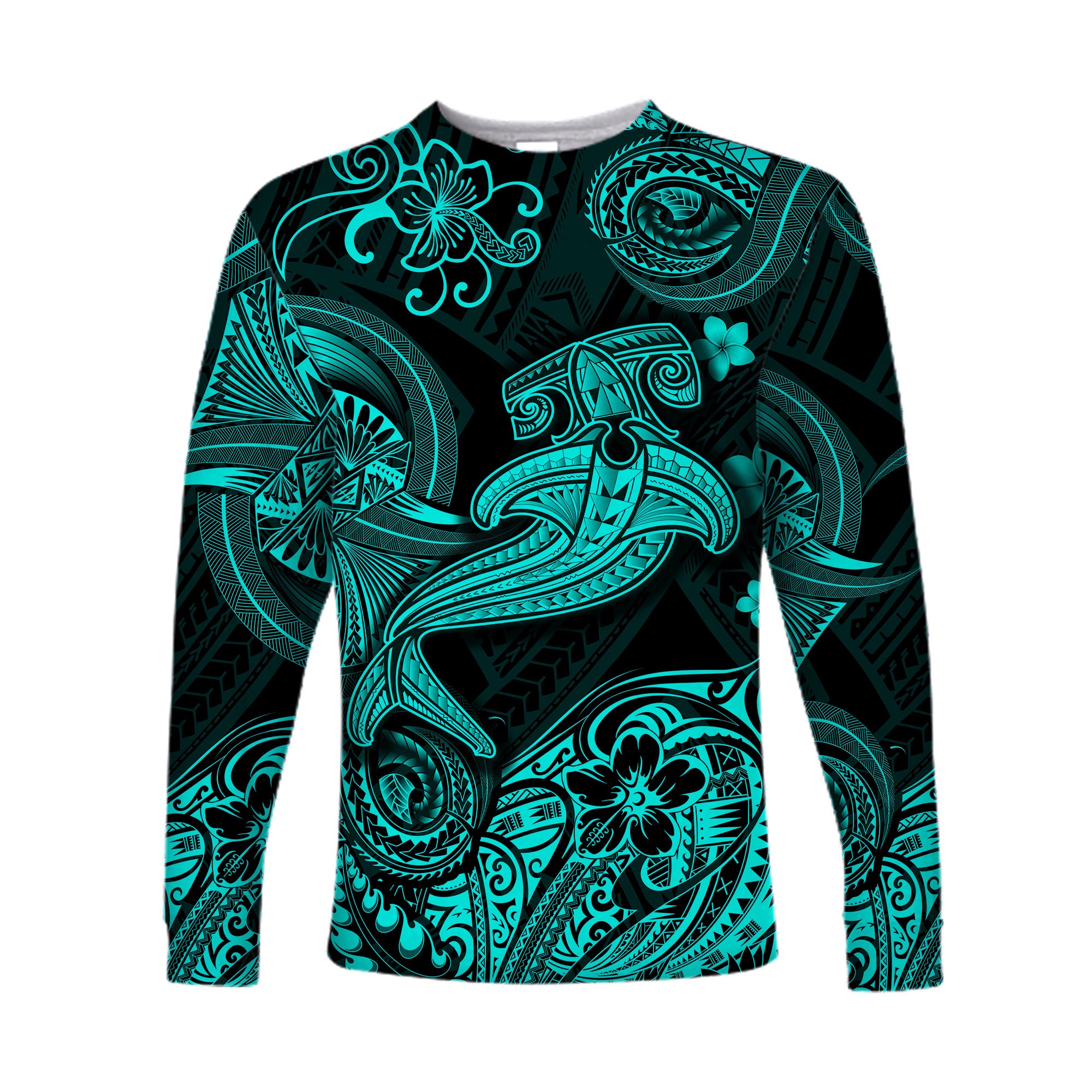 Hawaii Hammer Shark Polynesian Long Sleeve Shirt Unique Style - Turquoise LT8 - Polynesian Pride