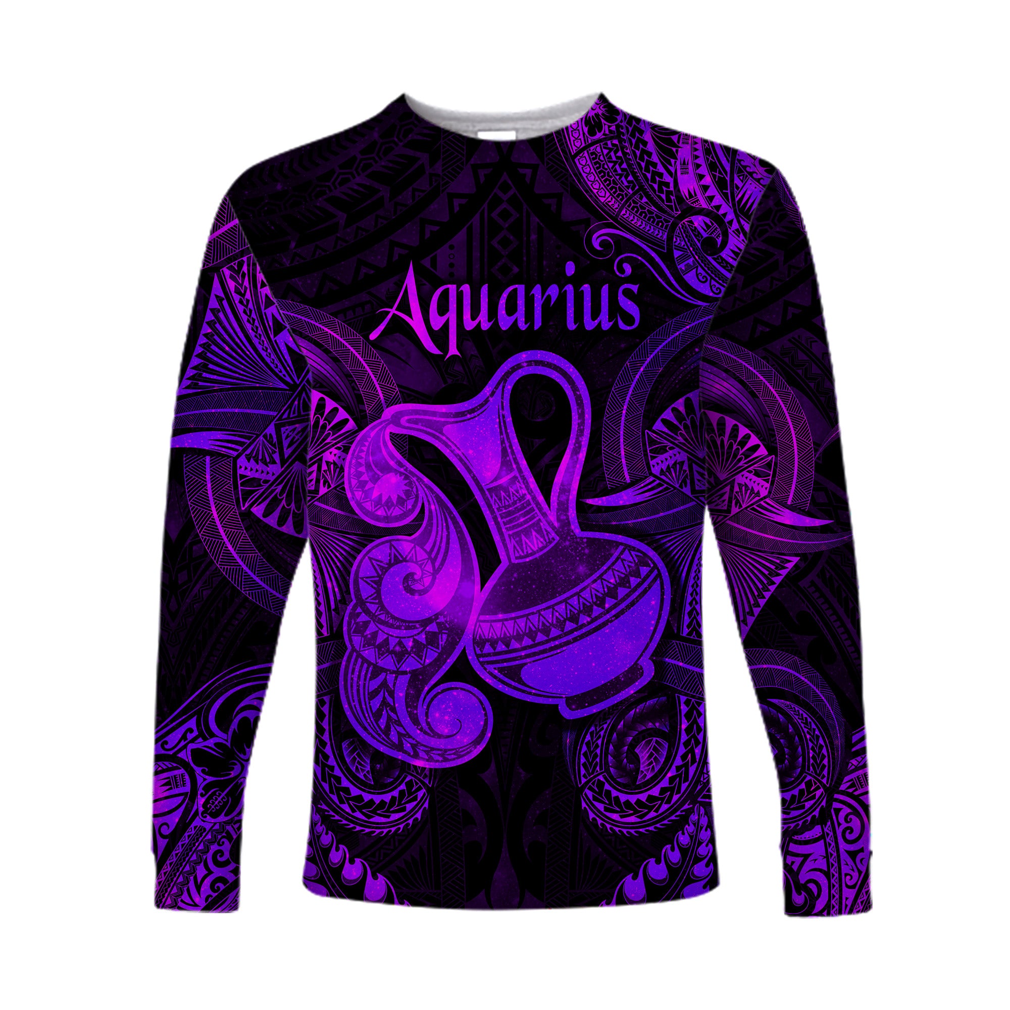 (Custom Personalised) Aquarius Zodiac Polynesian Long Sleeve Shirt Unique Style - Purple LT8 Unisex Purple - Polynesian Pride